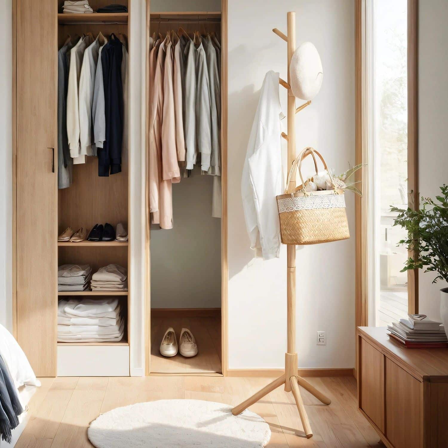 Garderobenständer, Kleiderständer aus Massivholz, Garderobe in Baumform