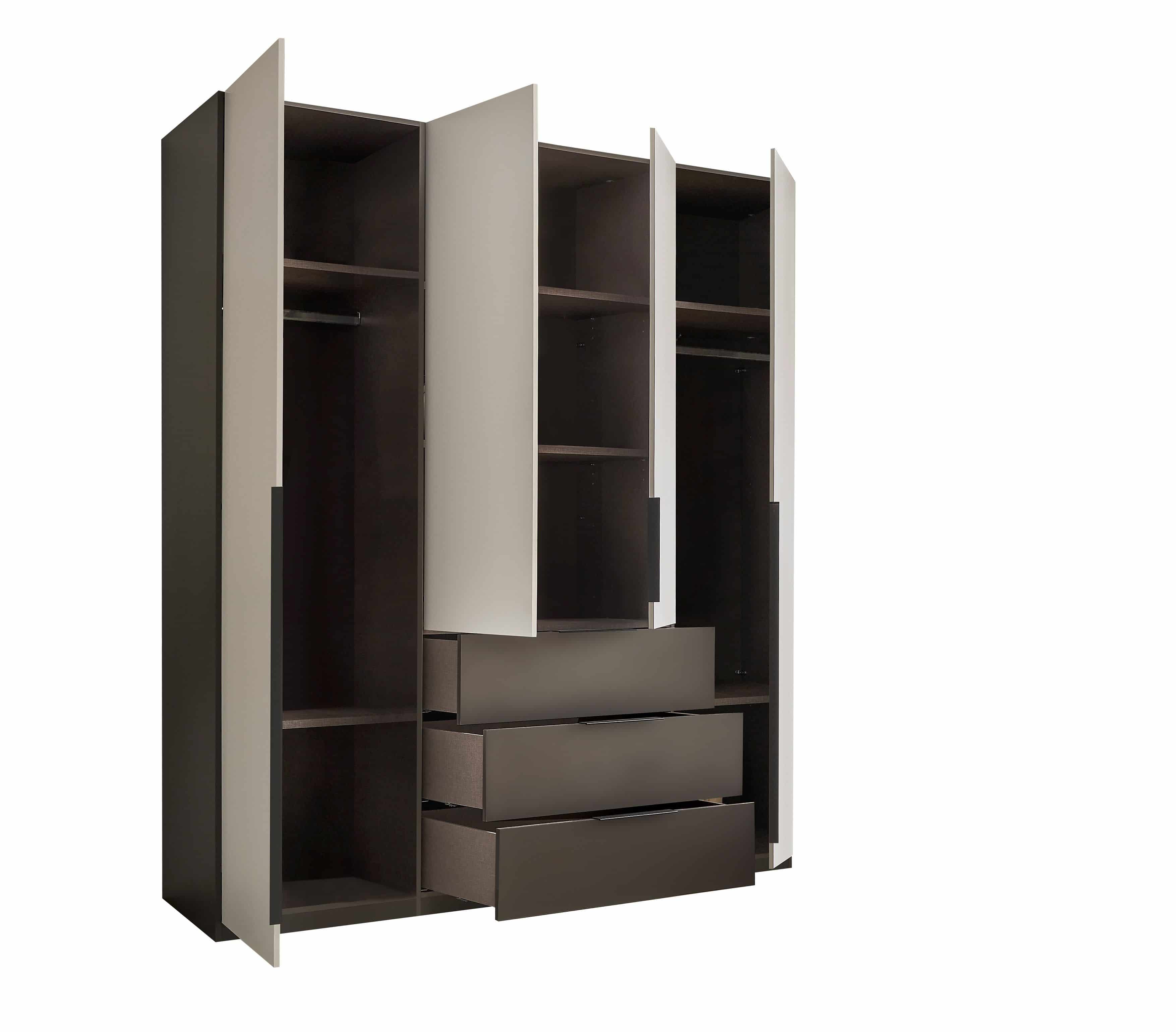 Kleiderschrank Nuka 200x225 cm – moderner Schrank in Graphit/Hellgrau mit 4 Türen & 3 Schubladen Kleiderschrank Nuka 200x225 cm – moderner Schrank in Graphit/Hellgrau mit 4 Türen & 3 Schubladen