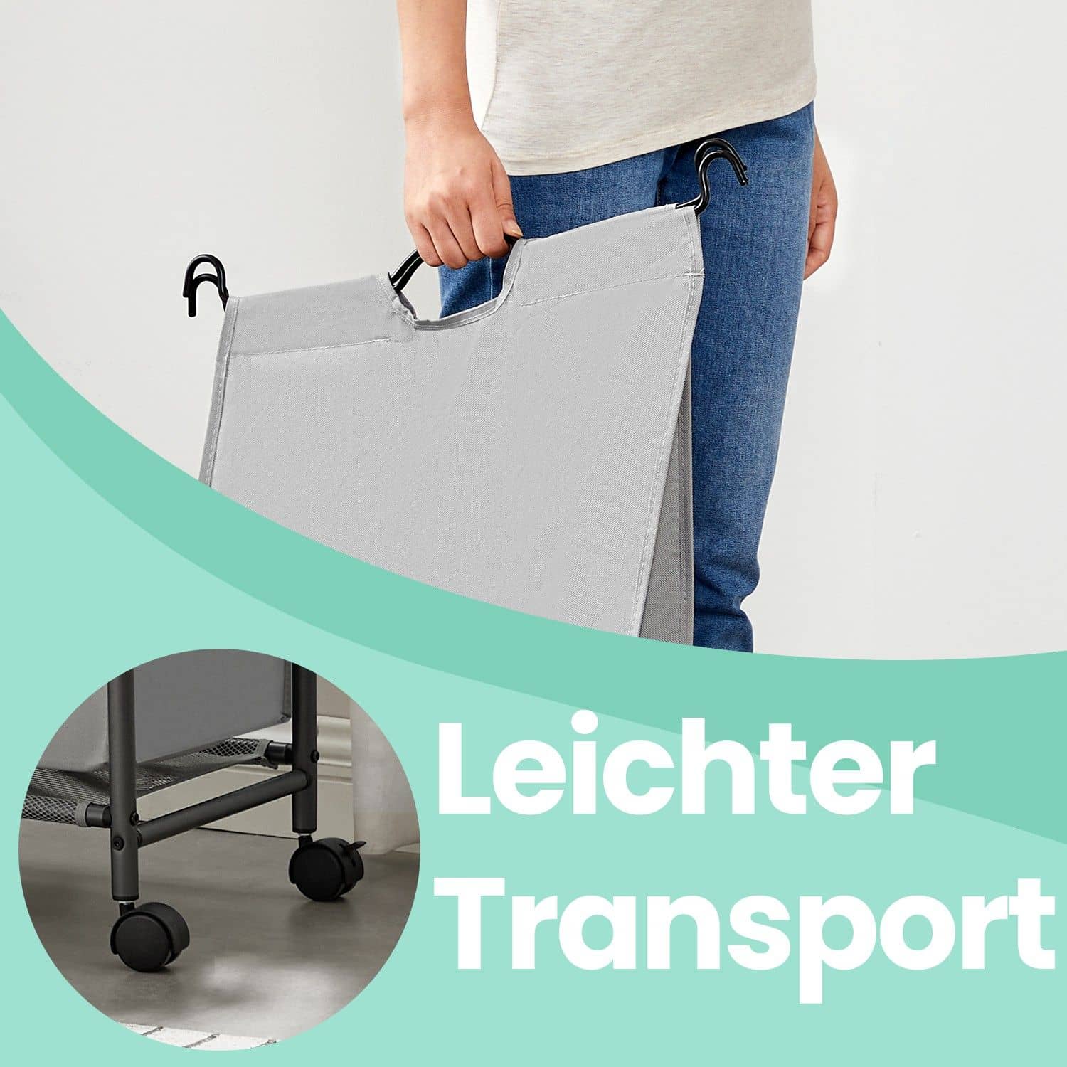 Wäschekorb mit Rollen, 4 x 35 L, Wäschesammler mit 4 abnehmbaren Wäschesäcken Wäschekorb mit Rollen, 4 x 35 L, Wäschesammler mit 4 abnehmbaren Wäschesäcken