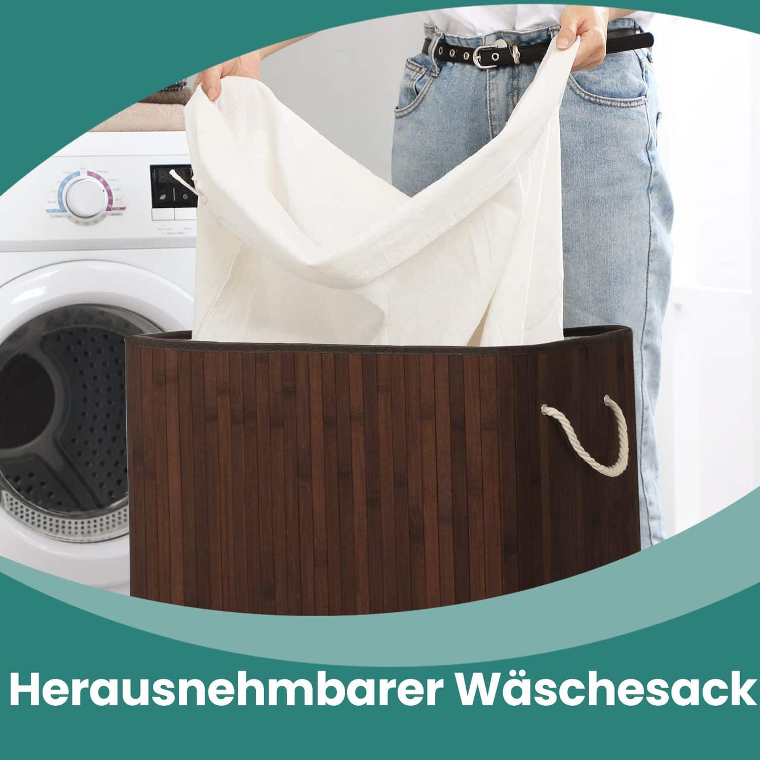 Wäschekorb 2 Fächer, 100 L Wäschesammler mit Deckel, mit Griffen Wäschekorb 2 Fächer, 100 L Wäschesammler mit Deckel, mit Griffen