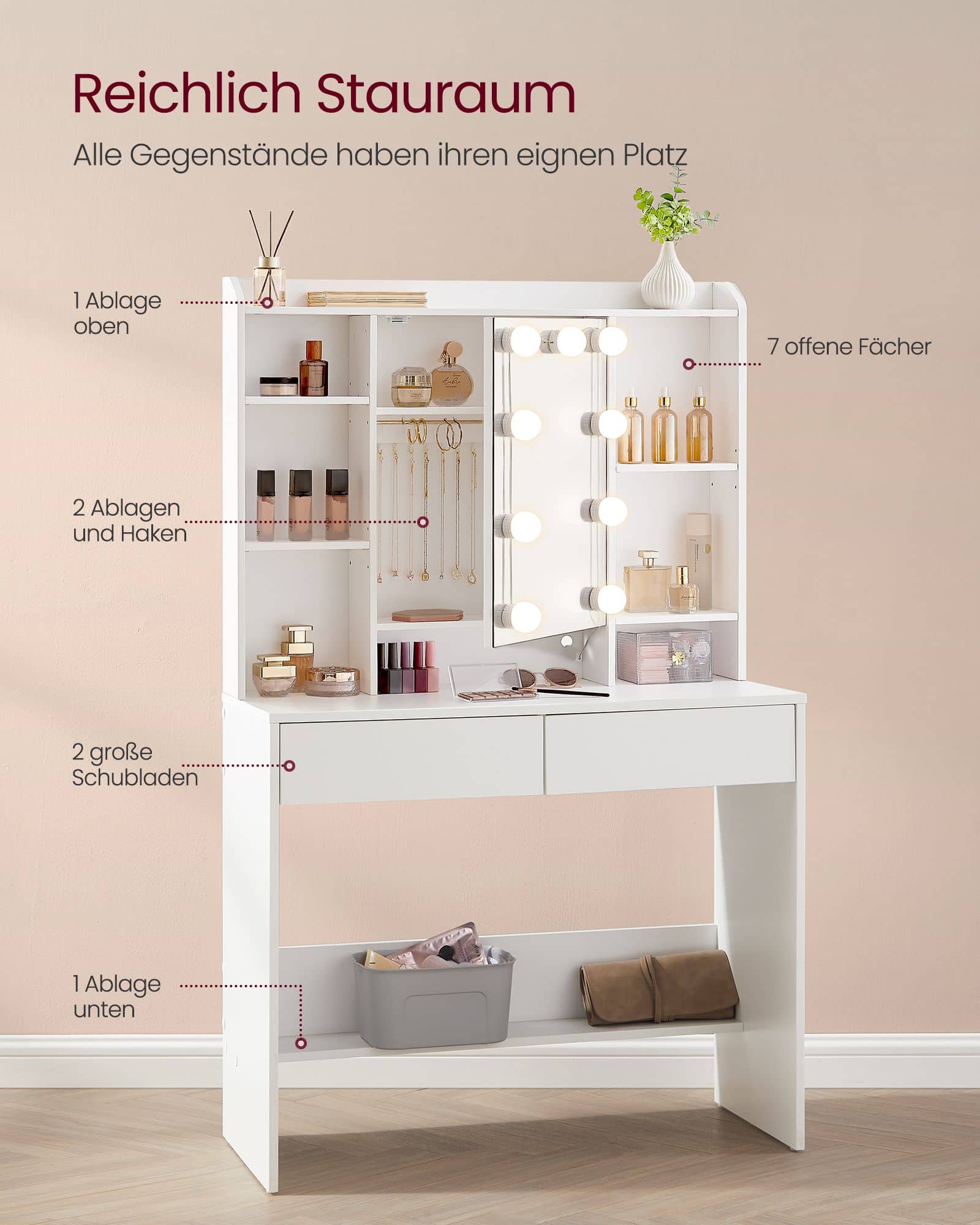 Schminktisch mit Spiegel und Schubladen modern Schminktisch mit Spiegel und Schubladen modern