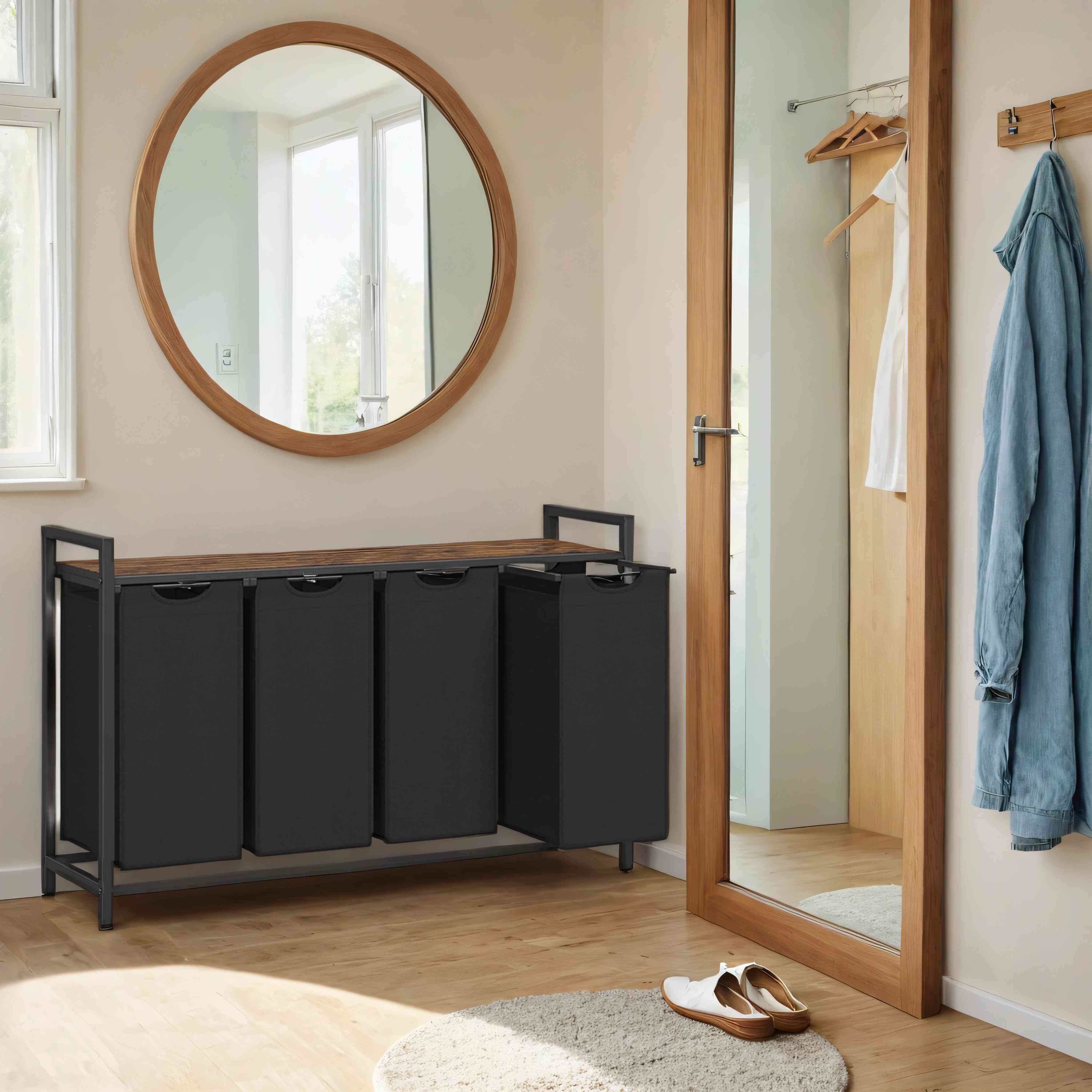 Wäschekorb 4 Fächer, Wäschesammler mit Ablage, Wäschebox Wäschekorb 4 Fächer, Wäschesammler mit Ablage, Wäschebox