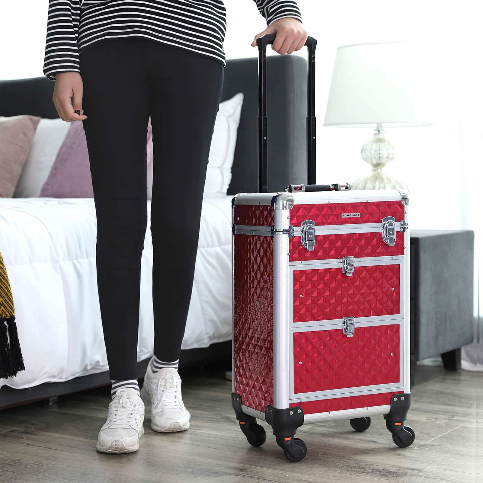 Kosmetik-Trolley 2 Schubladen Knallrot-JHZ08RD