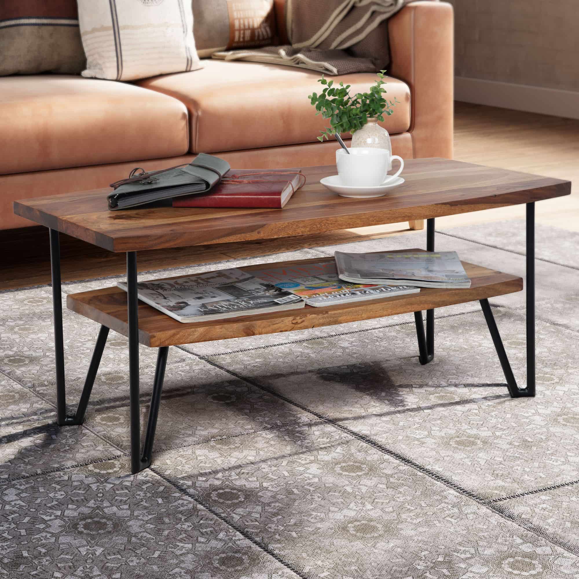 75569-WOHNLING-Couchtisch-90x50x40-cm-Sheesham-Massivholz-Metall-Sofatisch-4 Couchtisch 90x50x40 cm Sheesham