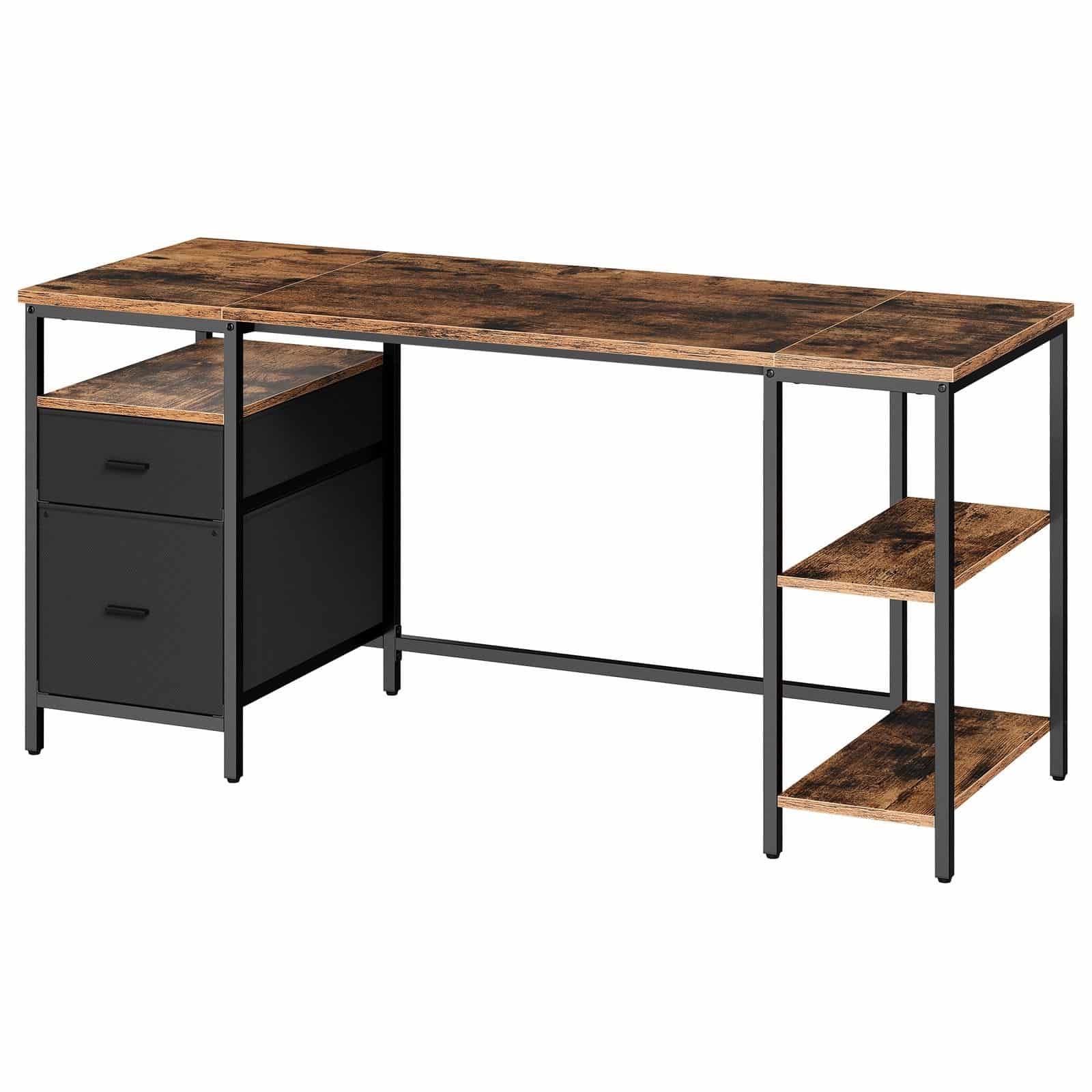 Computertisch mit 3 Ablagen und 2 Schubladen vintagebraun-schwarz