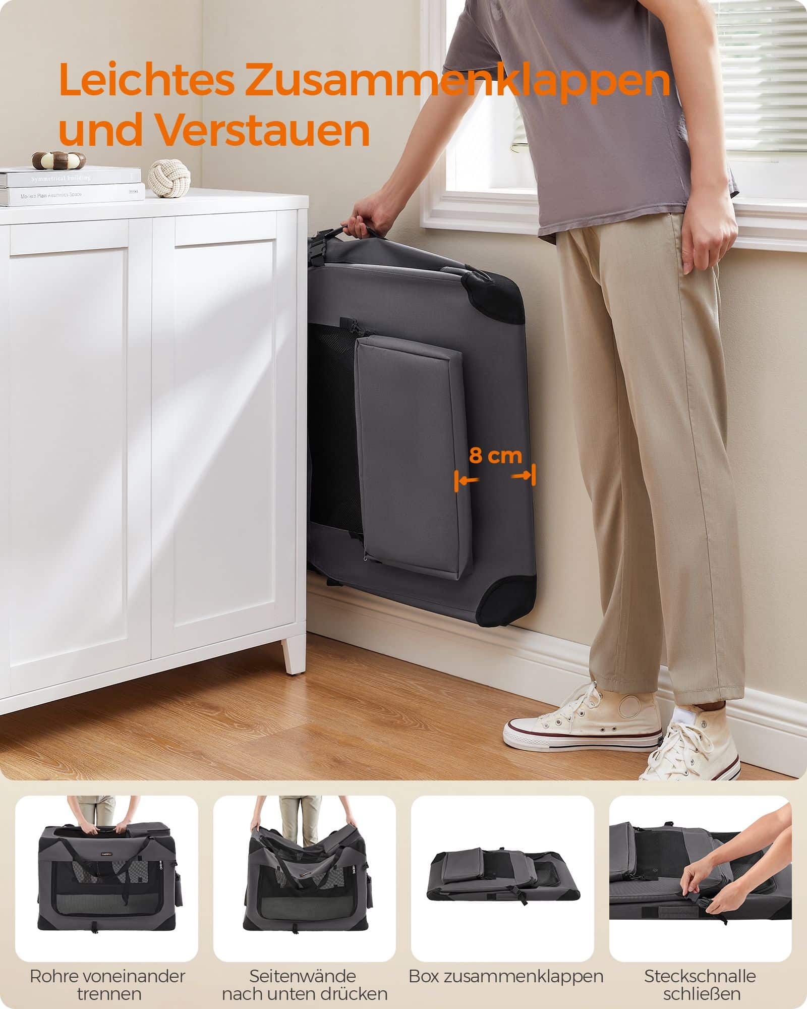 Hundebox faltbar Metallrahmen mit Griffen grau-PDC90G01 Hundebox faltbar Metallrahmen mit Griffen grau-PDC90G01