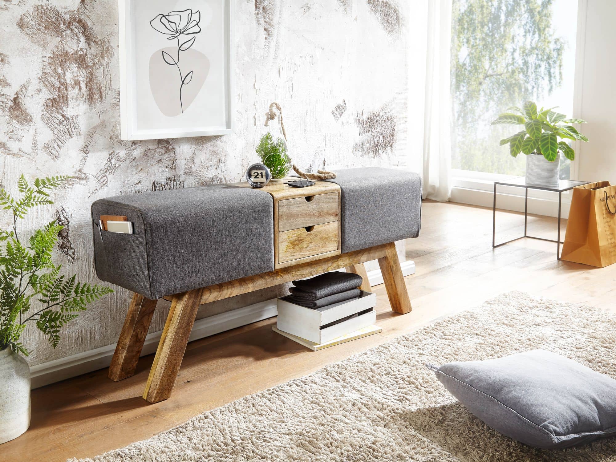 64421-Wohnling-Sitzbank-mit-2-Schublaeden-Stoffbezug-grau-120x28x53-cm-WL6-480-WL6-480_1 Design Turnbock Sitzbank Grau mit Schubladen 120x56x30 cm