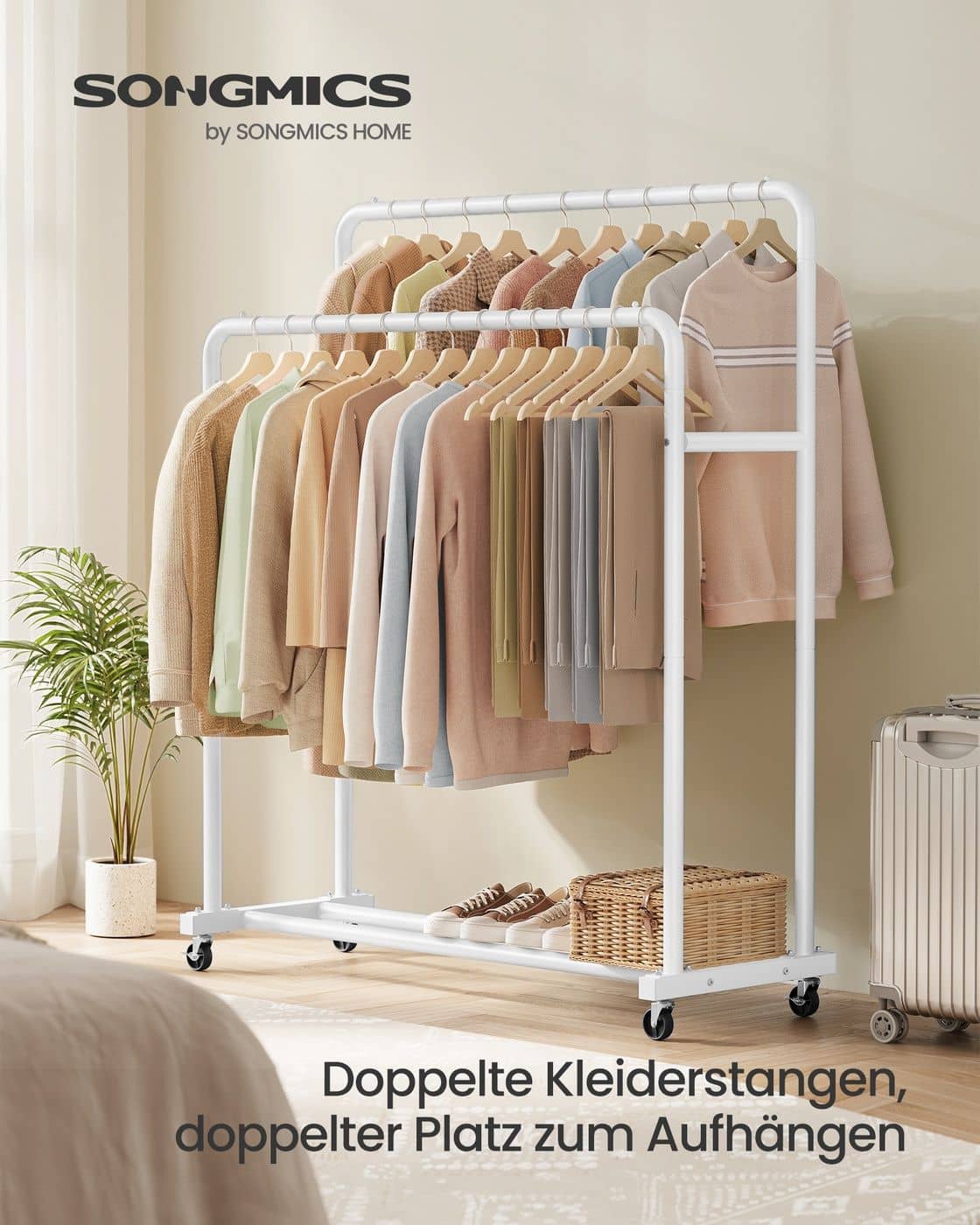 Kleiderständer mit Rollen für flexible Aufbewahrung mattweiß