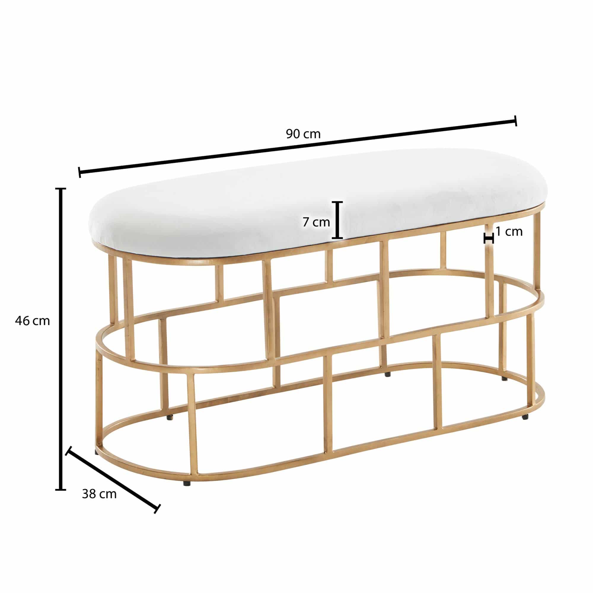 72487-Wohnling-Sitzbank-Weiss-Gold-90x38x46-cm-WL6-622-1 Sitzbank Samt Weiß / Gold 90x46x38 cm Flur Polsterbank mit Metallgestell