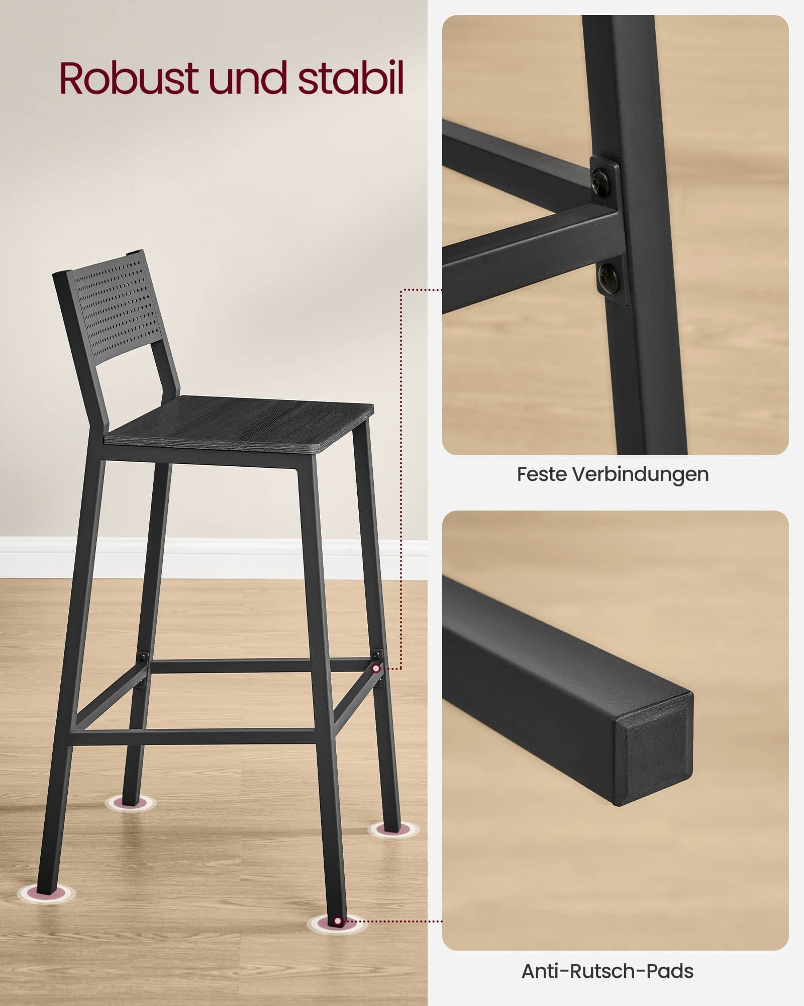 Industrie-Design Barhocker 2er Set Anthrazit und Schwarz-LBC070B22 Industrie-Design Barhocker 2er Set Anthrazit und Schwarz-LBC070B22