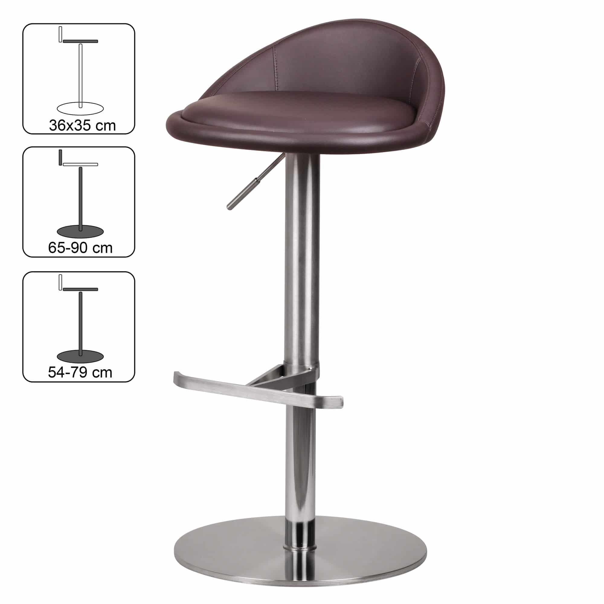 38822-WOHNLING-Barhocker-WL1-602-Braun-Edelstahl-hoehenverstellbare-Sitzhoehe-54-79-cm-Design-Barstuhl-mit-Rueckenlehne-Bistrohocker-Barsitz-Gepolstert-Thekenhocker-360-Drehbar Komfortabler Sitzplatz: Edelstahl Barhocker mit Polsterung