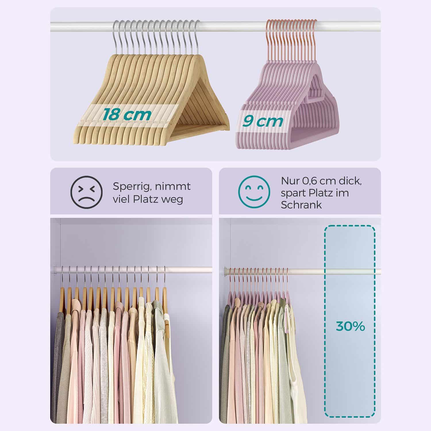 50er Set Samt-Kleiderbügel Zartlila-CRF021GP50 50er Set Samt-Kleiderbügel Zartlila-CRF021GP50