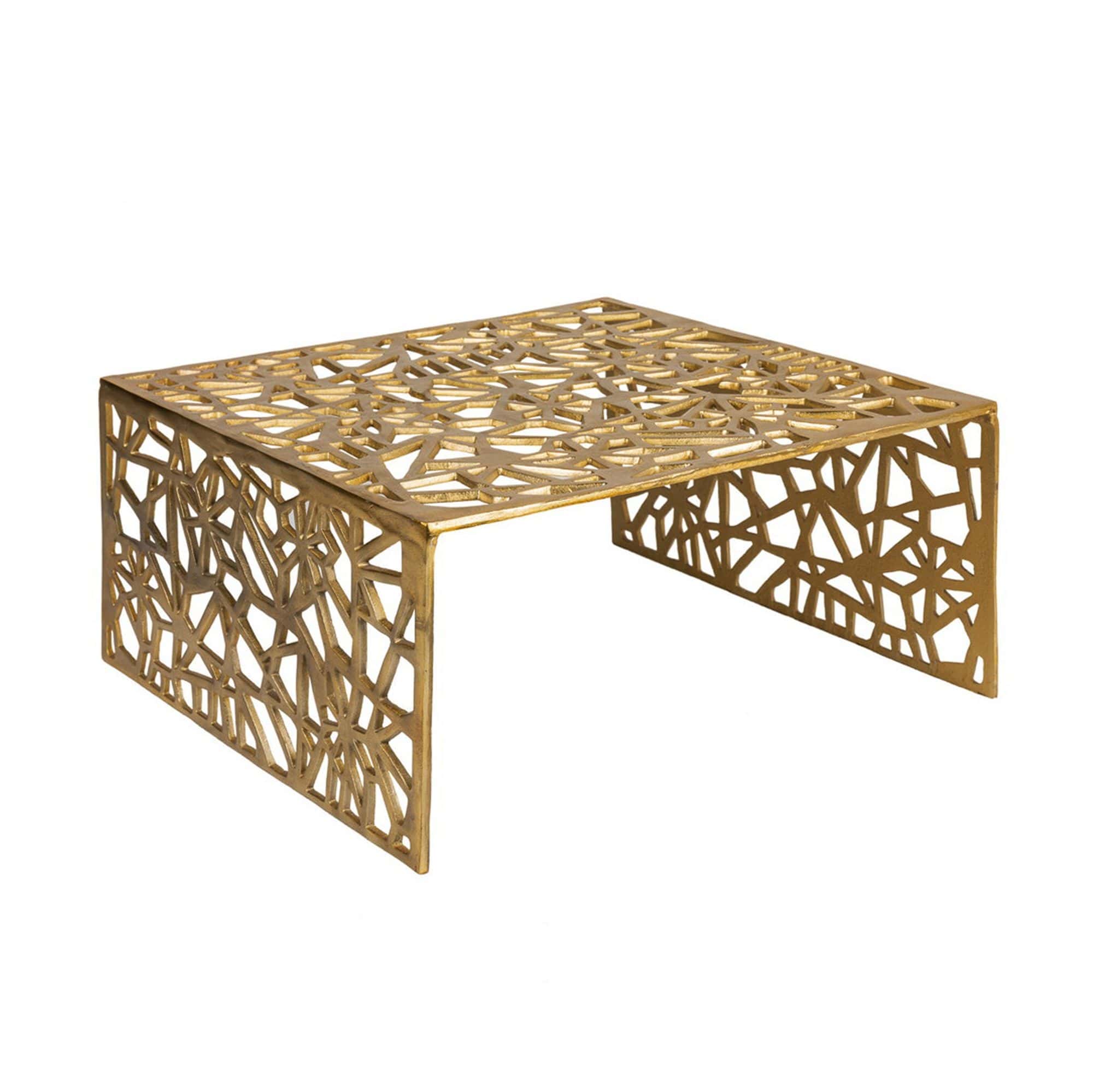 Couchtisch Aluminium Gold 60cm Quadratischer Sofatisch Metall - Wohnzimmertisch Alu modern mit Muster - Design Tisch niedrig - Loungetisch Beistelltisch Handmade