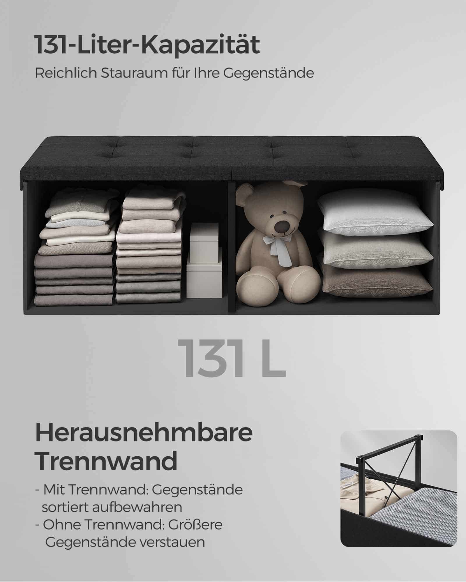 Sitzbank mit Stauraum 38 x 110 x 38 cm tintenschwarz Sitzbank mit Stauraum 38 x 110 x 38 cm tintenschwarz