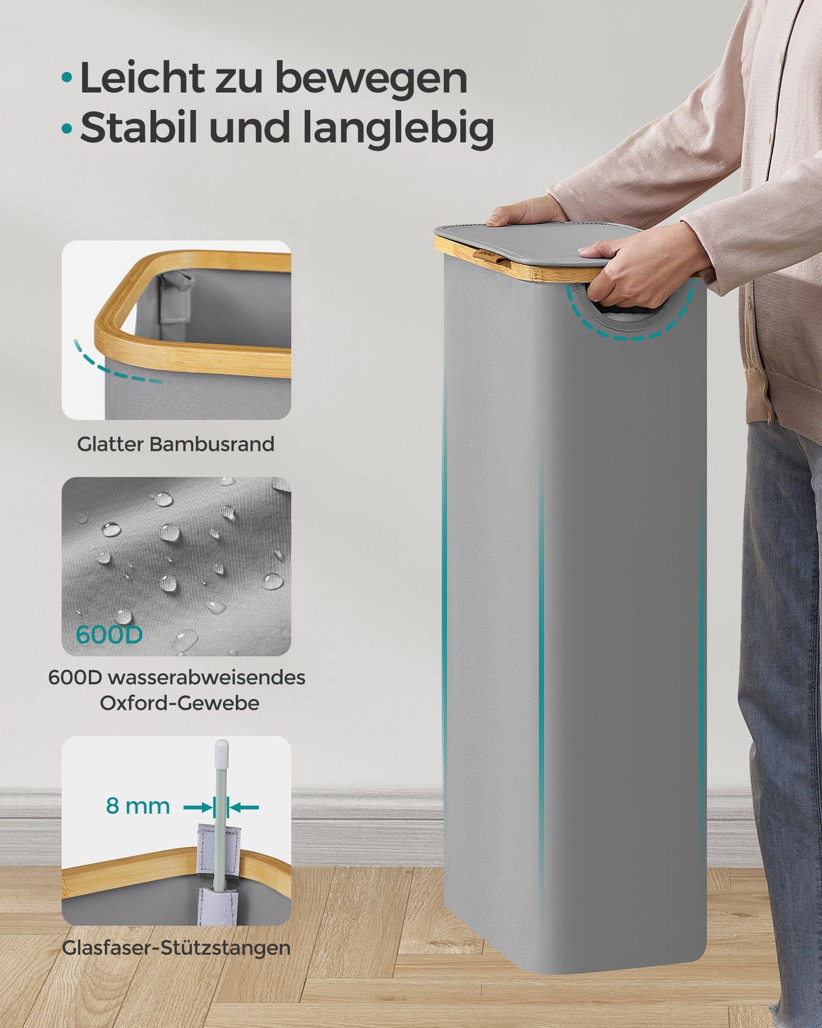 Wäschekorb 60 Liter mit Deckel grau Wäschekorb 60 Liter mit Deckel grau