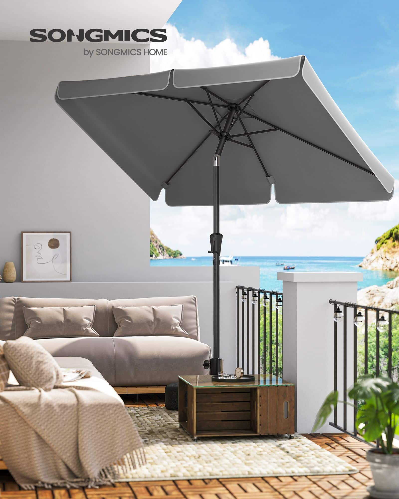 Balkonschirm rechteckig ohne Ständer grau