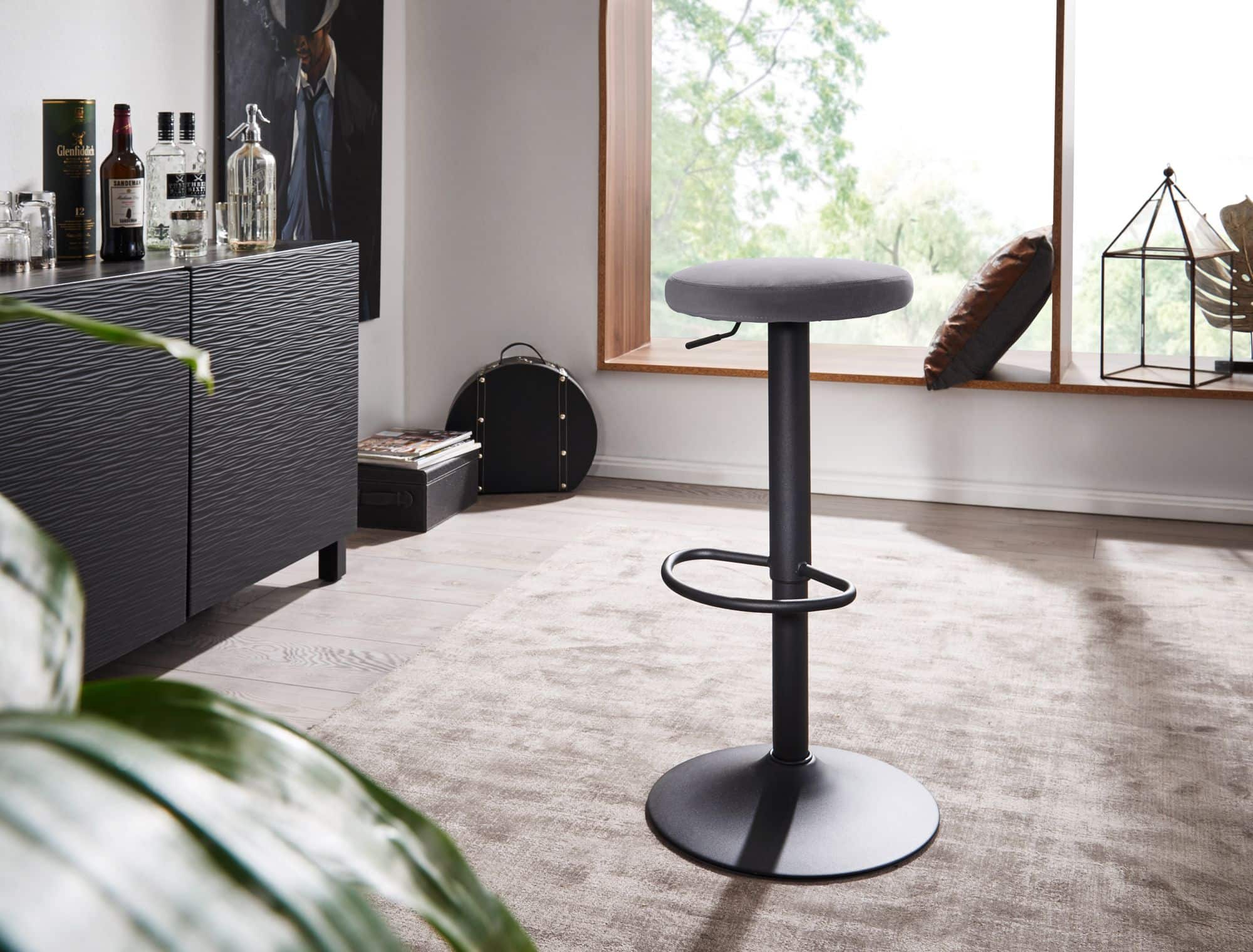 56601-WOHNLING-Barhocker-Samt-dunkelgrau-Hocker-ohne-Lehne-Kuechenhocker-Stoff-Metall-100kg-Design-Barstuhl-Tresenhocker-drehbar-Bistrohocker-WL6-200-WL6-200_3 Barhocker Samt Dunkelgrau Hocker ohne Lehne 58 - 79 cm