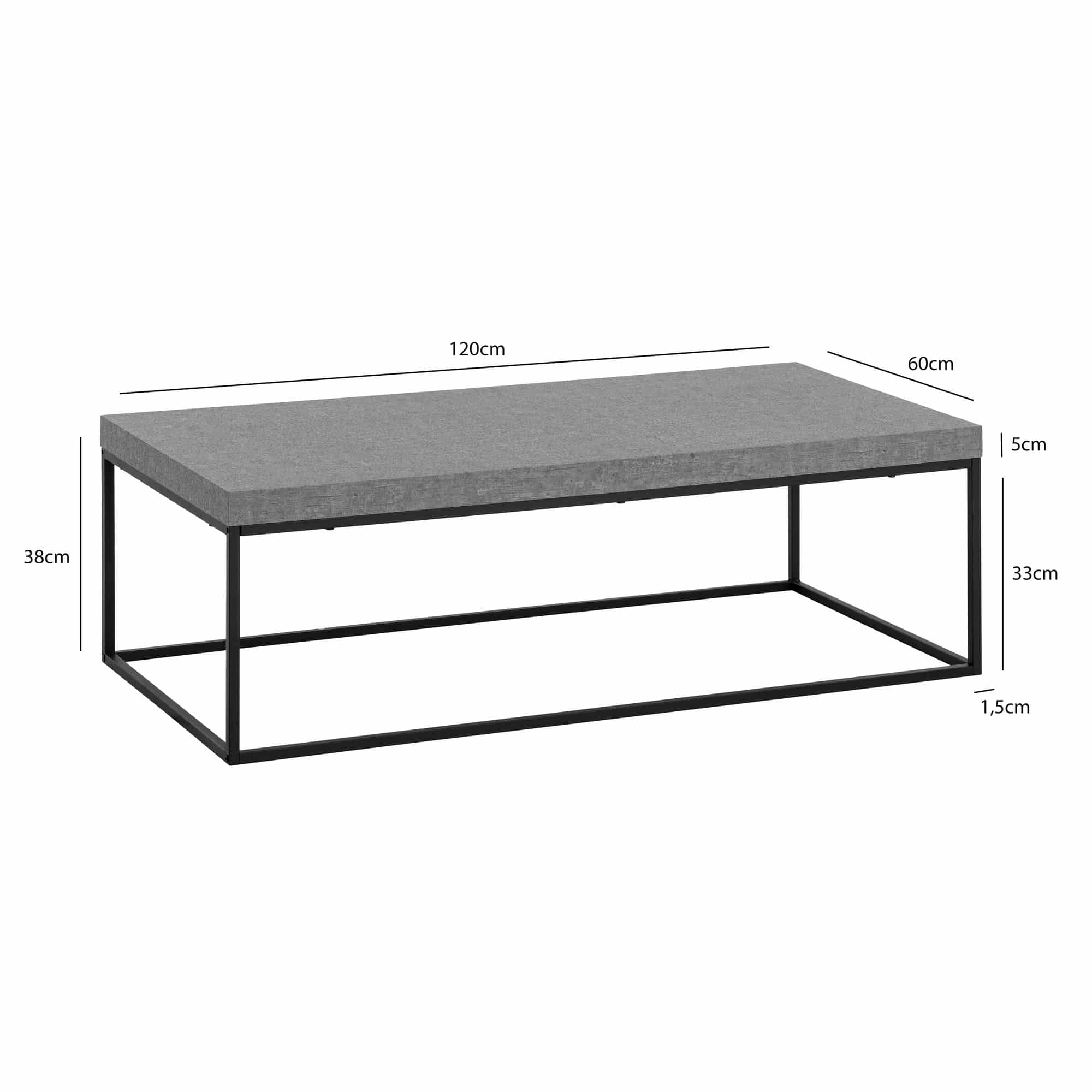 Couchtisch 120x60x38 cm Grau Sofatisch in Beton-Optik Modern