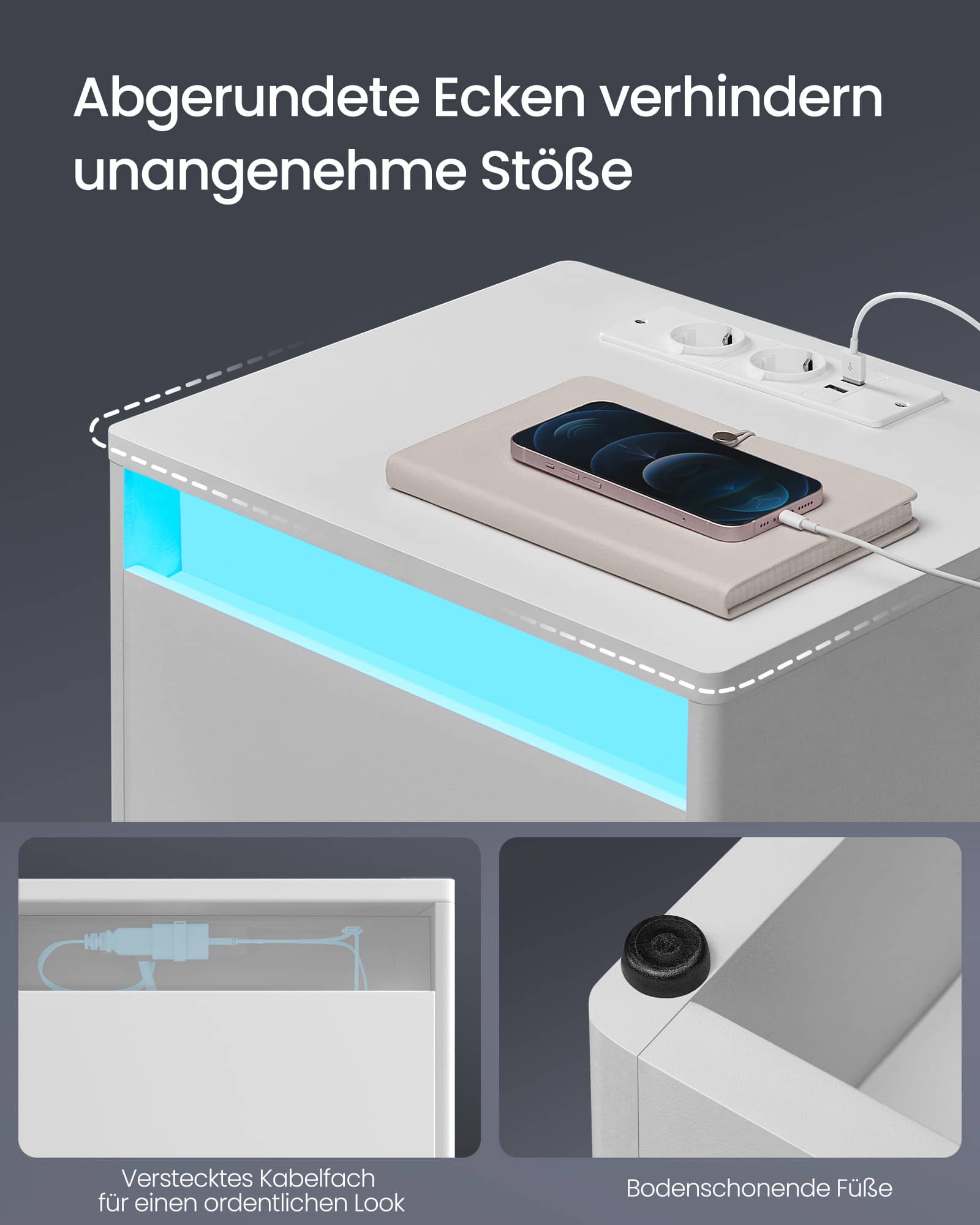 Nachttisch mit LED-Beleuchtung modern wolkenweiß Nachttisch mit LED-Beleuchtung modern wolkenweiß