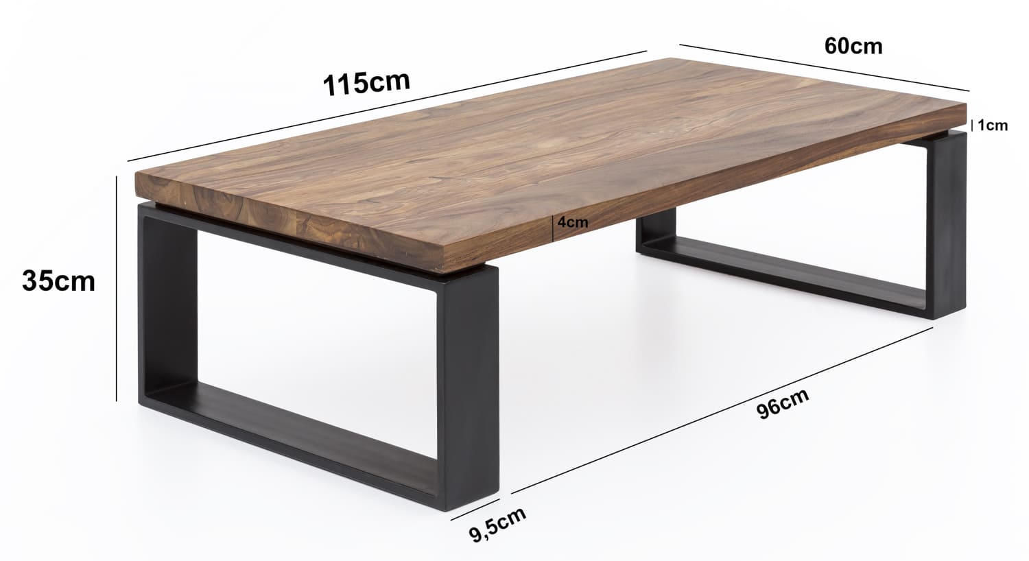Couchtisch WL5.650 Sheesham 115x35x60 cm Massiv Holz Sofatisch mit Metallgestell Couchtisch WL5.650 Sheesham 115x35x60 cm Massiv Holz Sofatisch mit Metallgestell