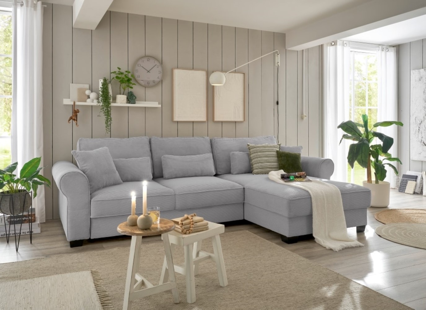 Ecksofa Angelina – Schlafsofa mit Bettkasten und Nosagfederung in Breitcord – ED Exciting Design