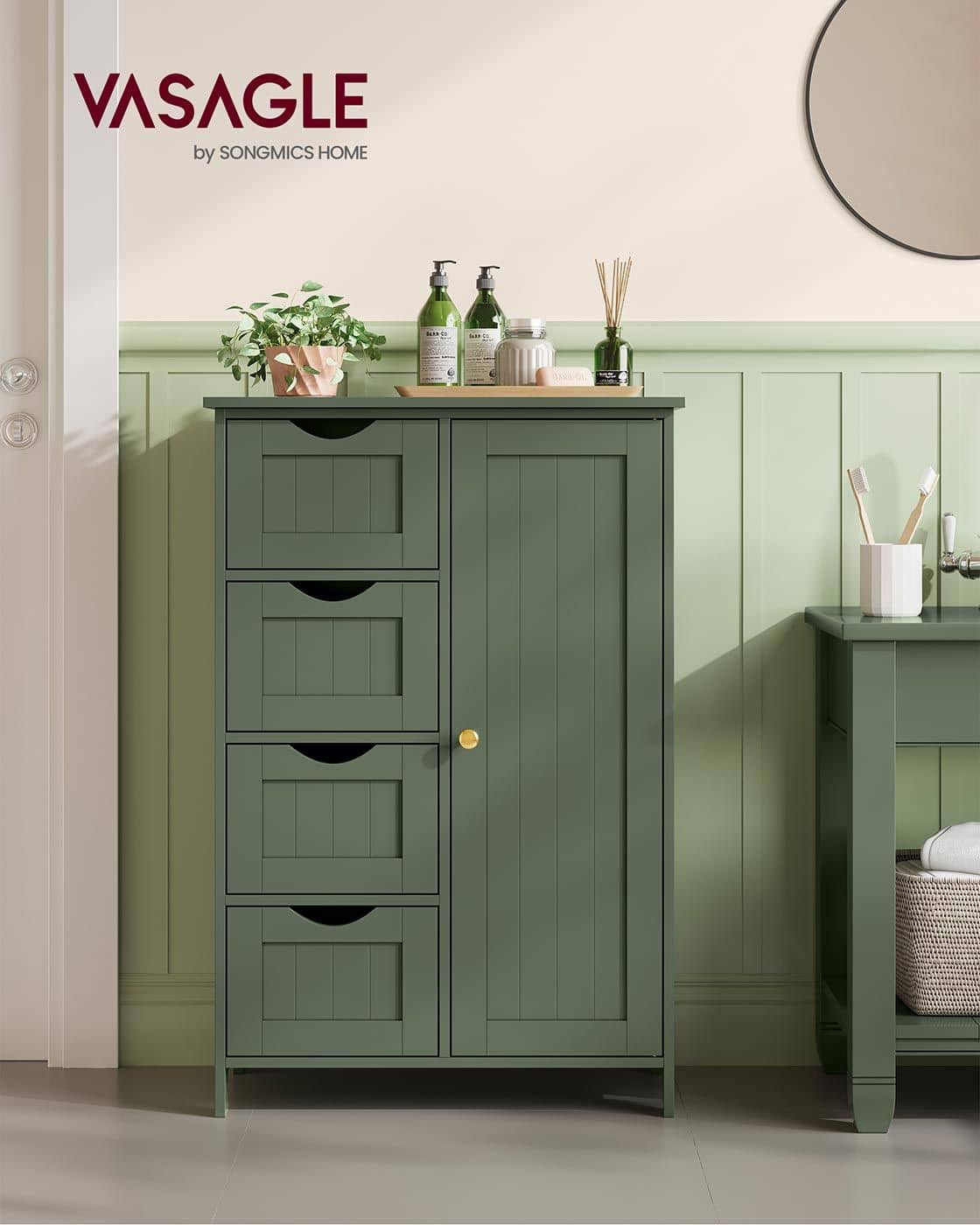 Badezimmerschrank 4 Schubladen 30 x 55 x 82 cm Waldgrün Badezimmerschrank 4 Schubladen 30 x 55 x 82 cm Waldgrün