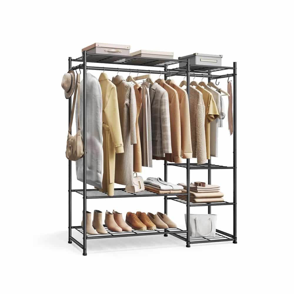 Offener Kleiderschrank mit 7 Ablagen und 2 Kleiderstangen Offener Kleiderschrank mit 7 Ablagen und 2 Kleiderstangen