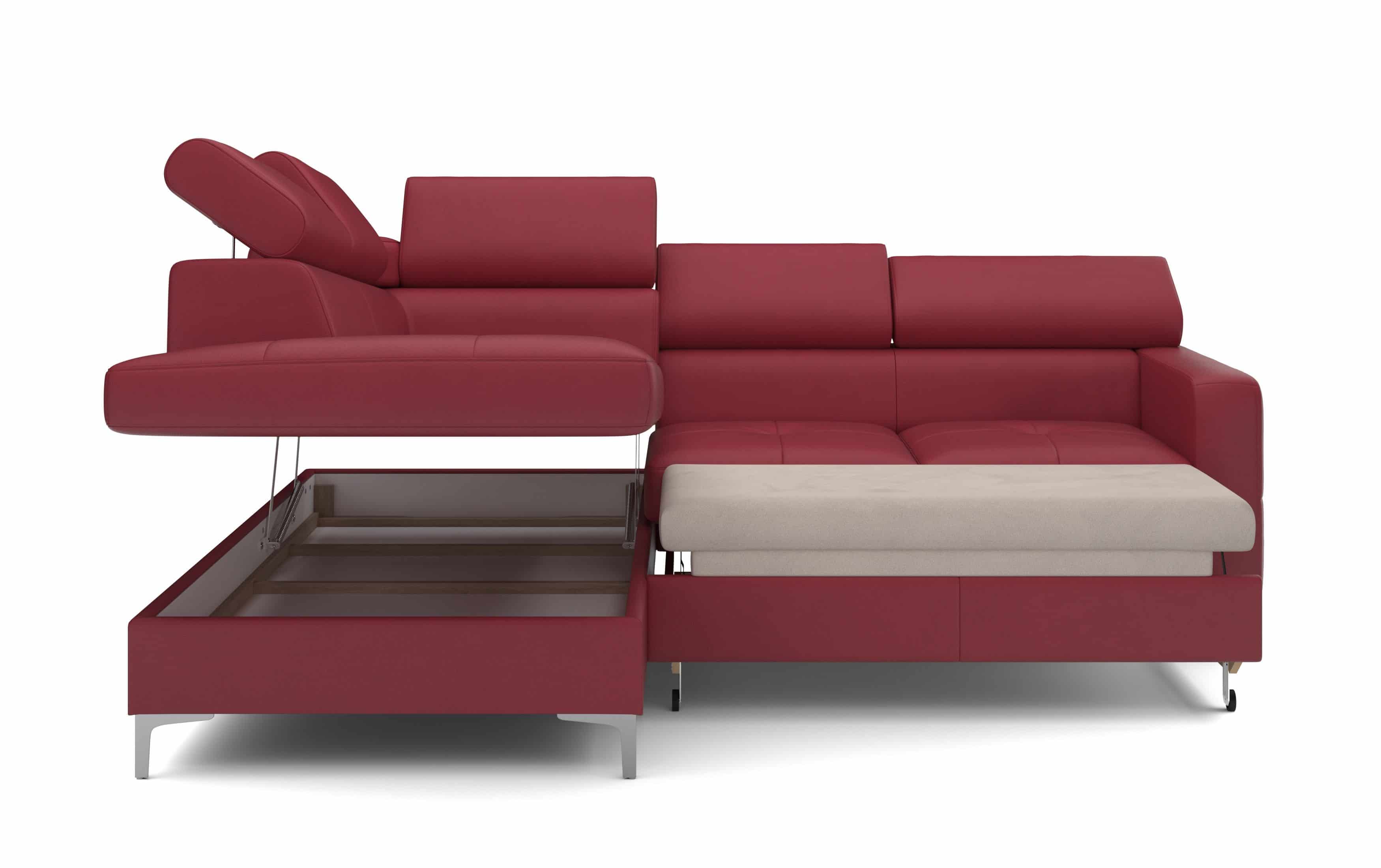 Echtleder Ecksofa Sammy mit Schlaffunktion & Bettkasten in rot - Cotta Echtleder Ecksofa Sammy mit Schlaffunktion & Bettkasten in rot - Cotta