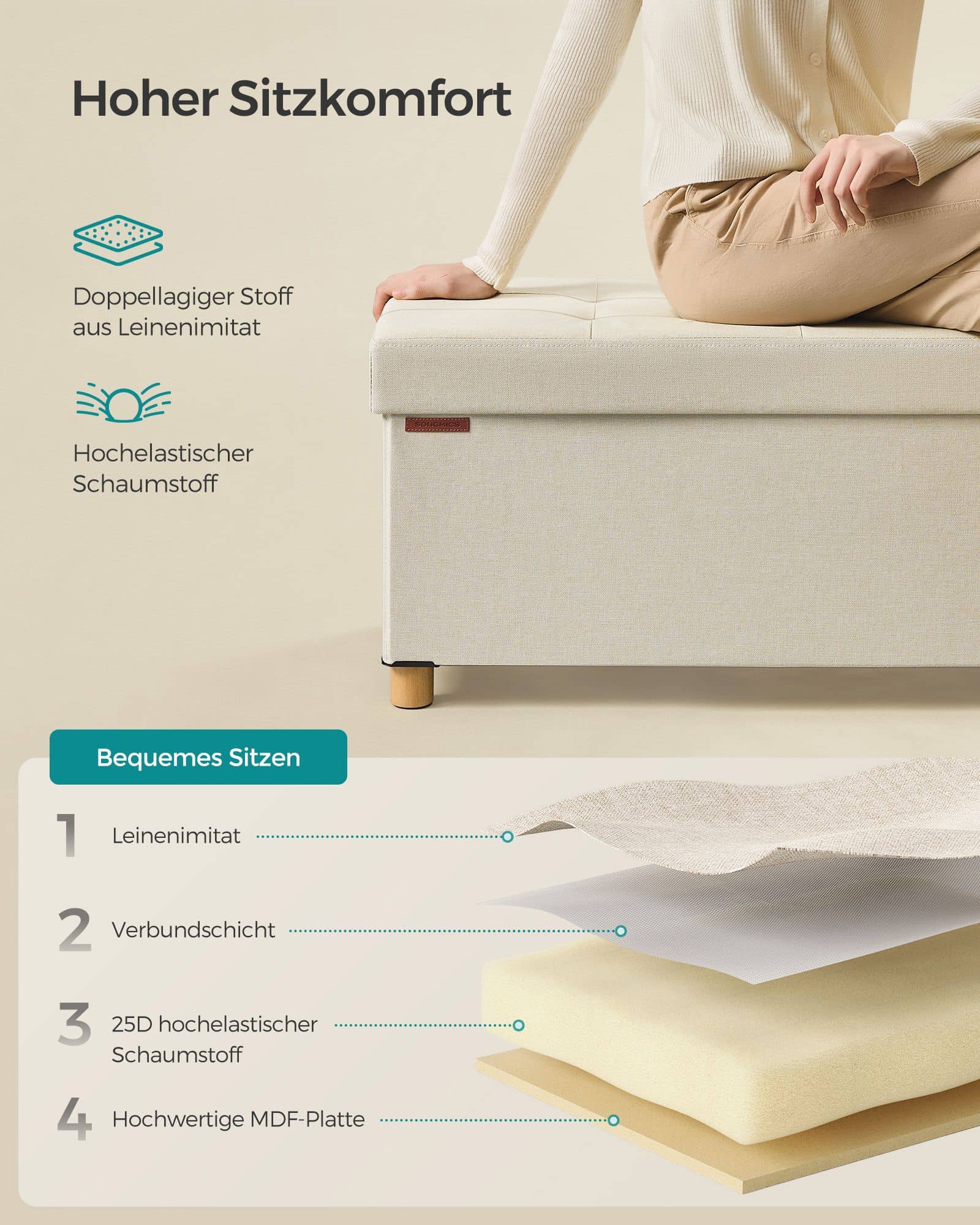 Sitzhocker, klappbare Sitzbank mit Stauraum, Beinen Sitzhocker, klappbare Sitzbank mit Stauraum, Beinen