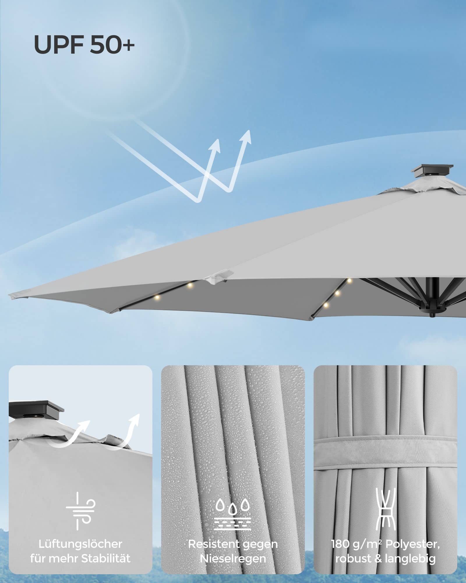 Ampelschirm drehbar mit Kurbel taubengrau