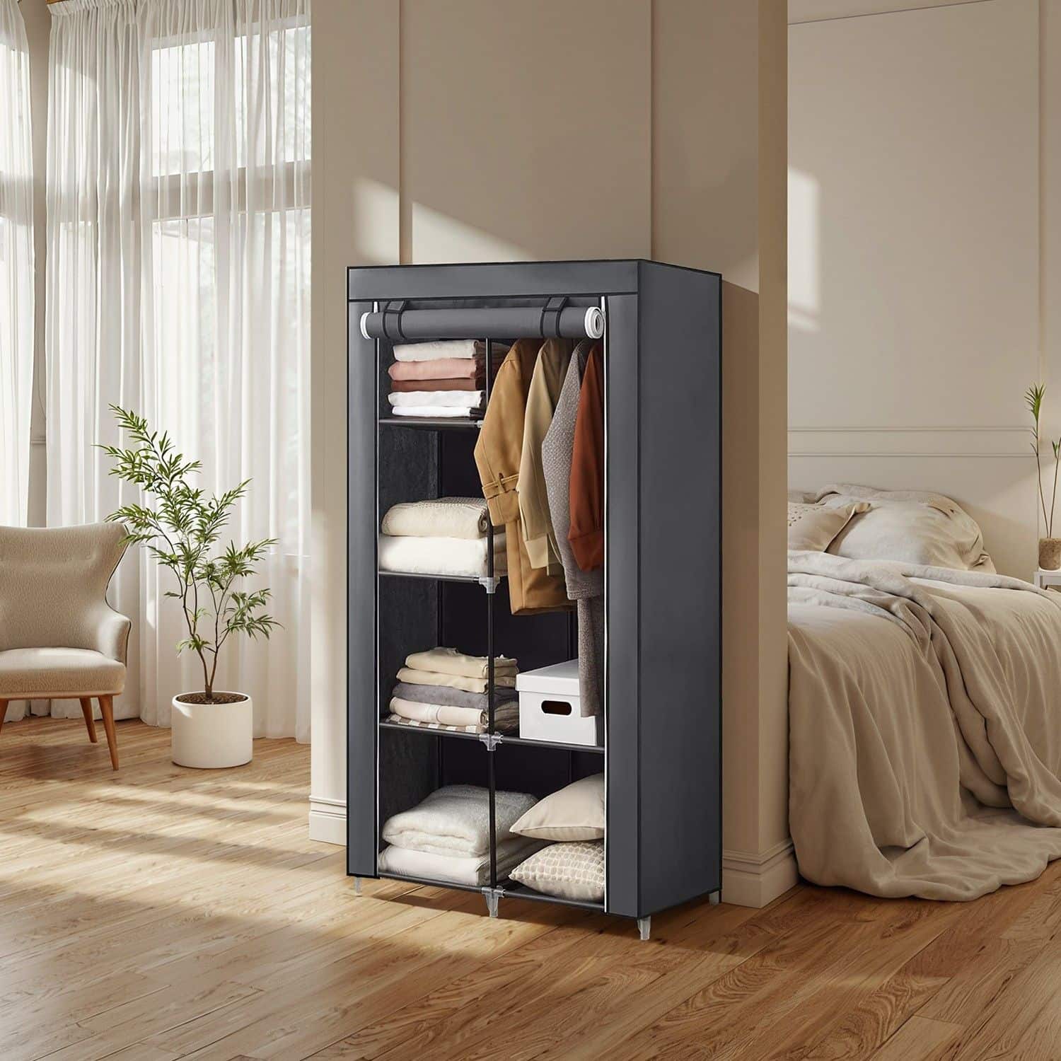 Kleiderschrank, 1 Kleiderstange, 6 Ebenen Kleiderschrank, 1 Kleiderstange, 6 Ebenen