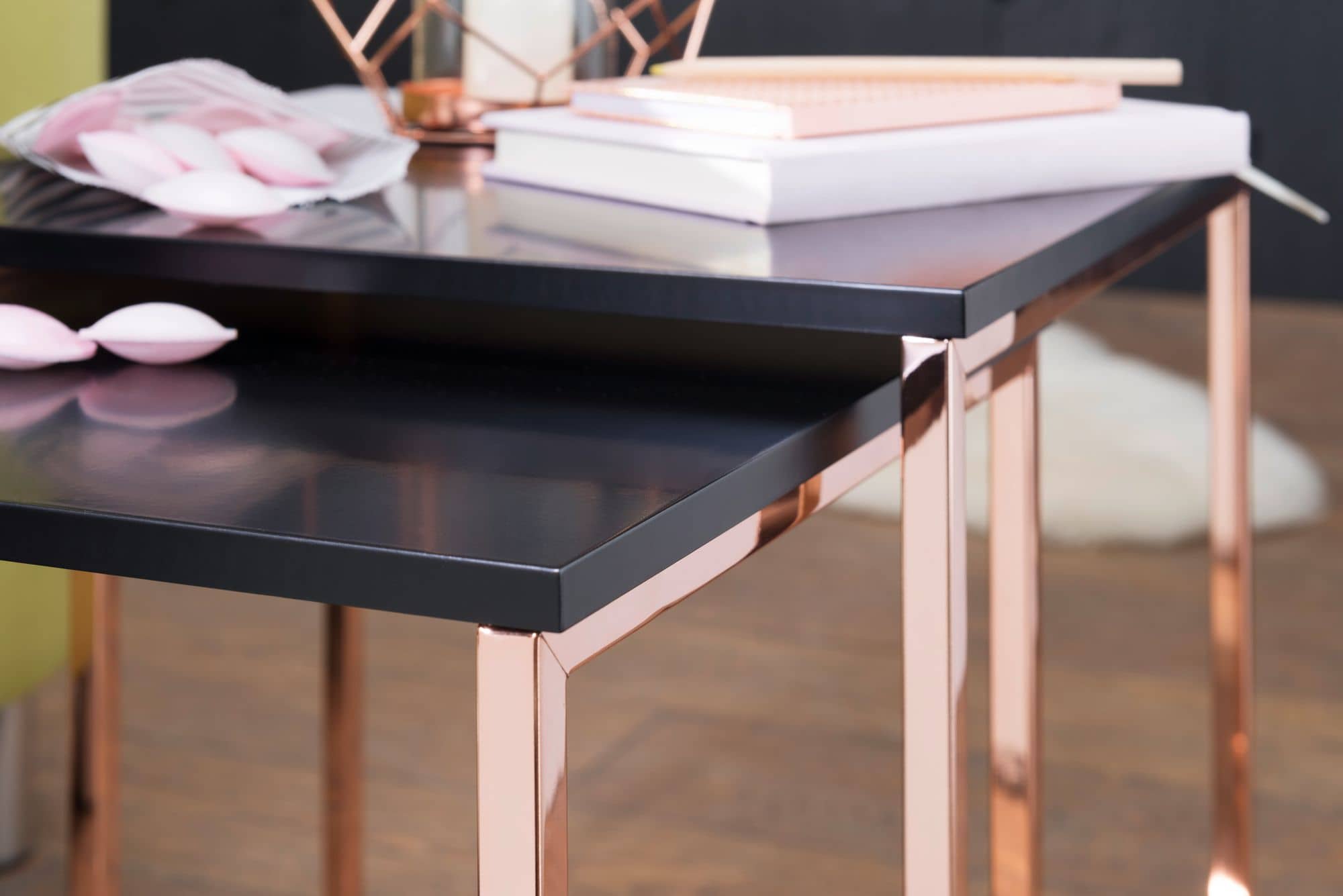 47922-WOHNLING-Satztisch-CALA-Schwarz-Kupfer-WL_5 Satztisch CHUR Schwarz / Kupfer Beistelltisch MDF / Metall