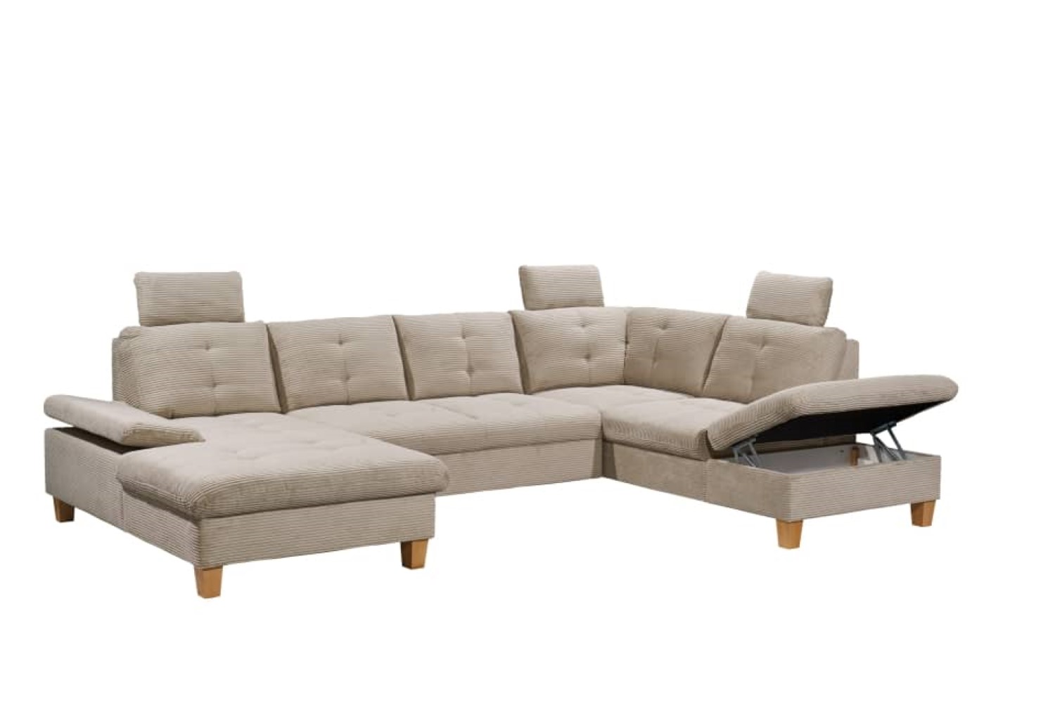 Wohnlandschaft "Ascot" von Ed Exciting Design in Breitcord mit Schlaffunktion, Bettkasten und variabler Kopfstütze