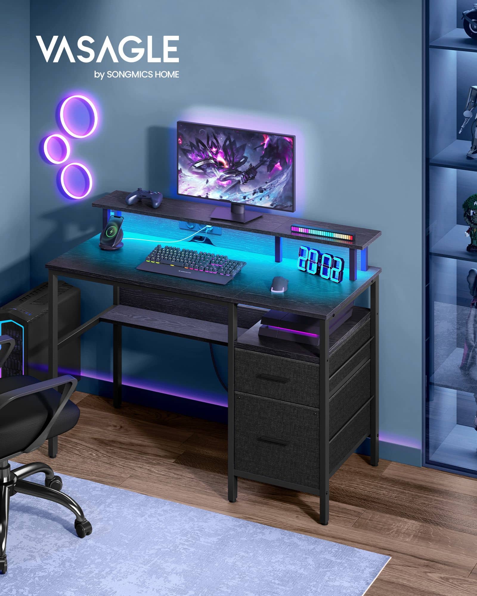 Schreibtisch mit Schubladen und Steckdosen ebenholzschwarz Schreibtisch mit Schubladen und Steckdosen ebenholzschwarz