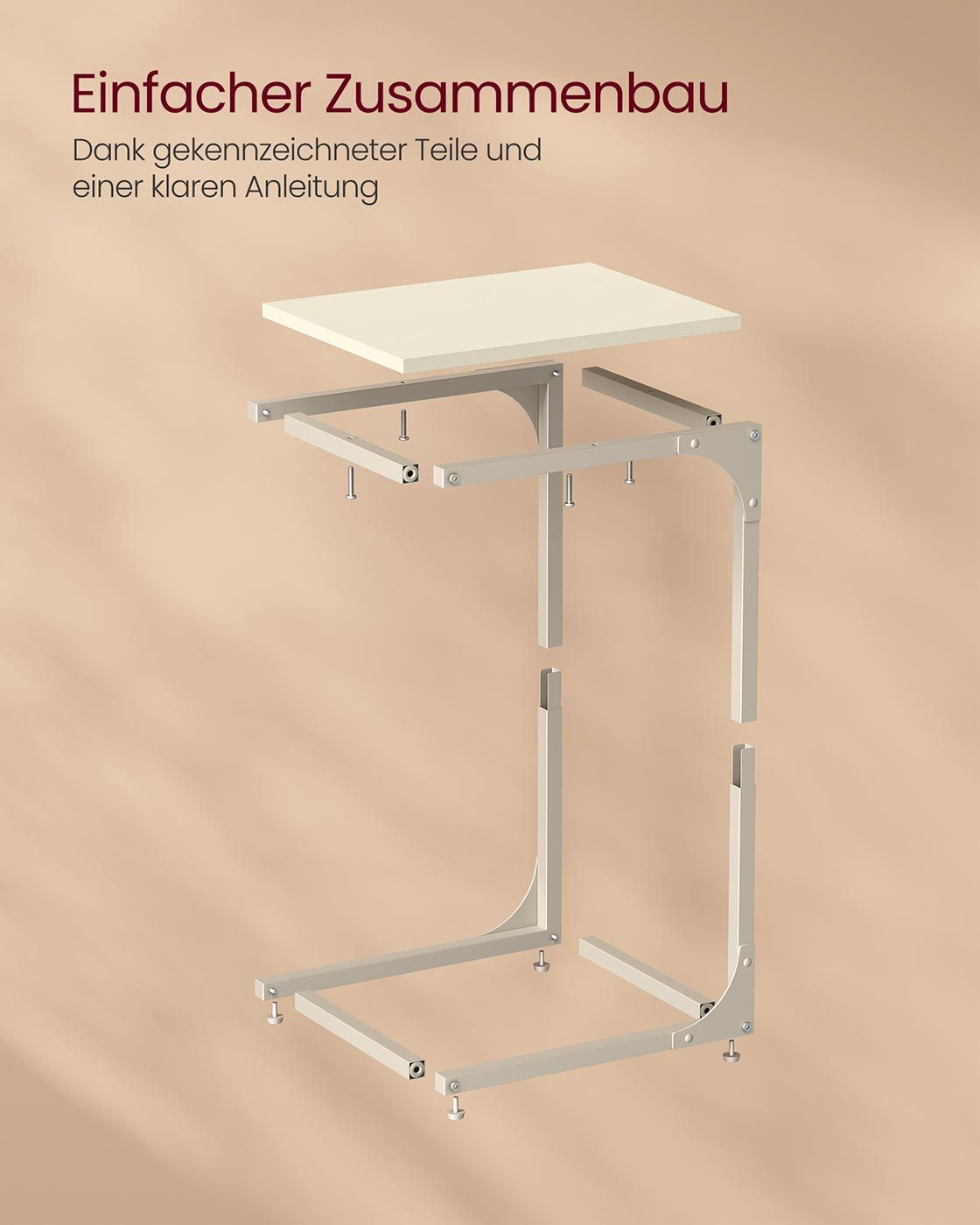 Beistelltisch in C Form mit stabilem Metallgestell Beistelltisch in C Form mit stabilem Metallgestell