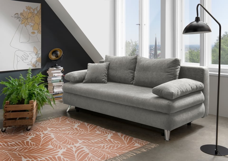 Benformato_Altona_2FBK_3608_F06-1 Stilvolles Sofa Altona: Schlaffunktion & Bettkasten in Mikrofaser Mango Hellgrau