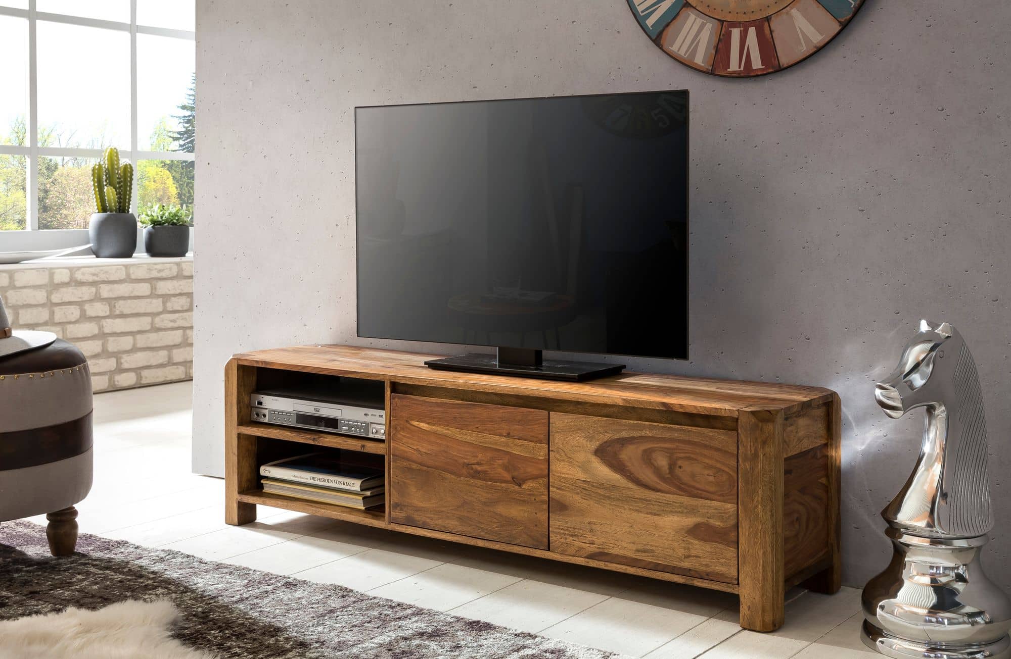 40313-WOHNLING-Lowboard-BOHA-Massivholz-Sheesham-_1zc6pVABzlJ6Xi Lowboard BOHA Massivholz Sheesham Kommode 140 cm TV-Board Ablage-Fächer Landhaus-Stil Unterschrank 40 cm TV-Möbel