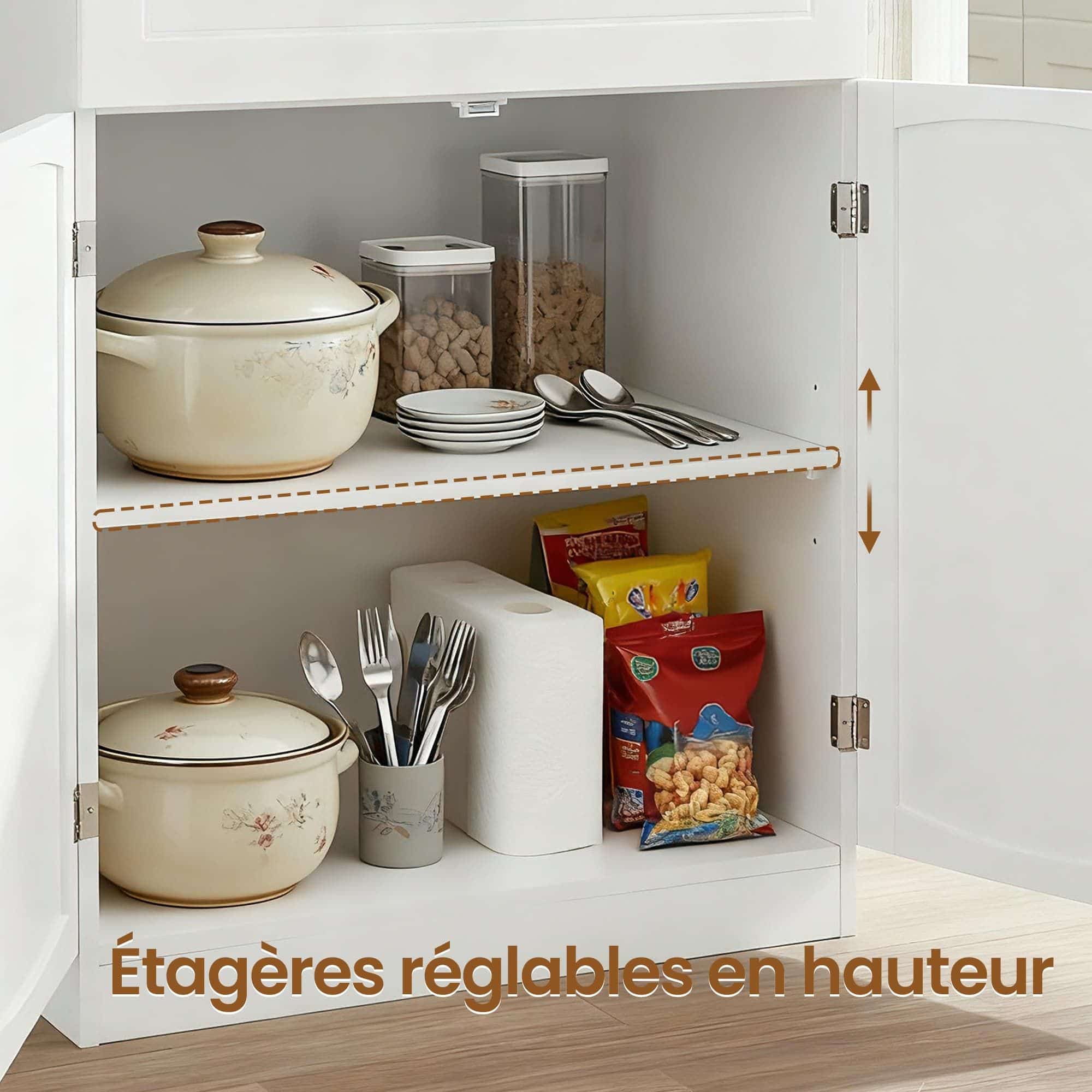 Aufbewahrungsschrank, Küchenschrank mit Glastüren, verstellbaren Ablagen