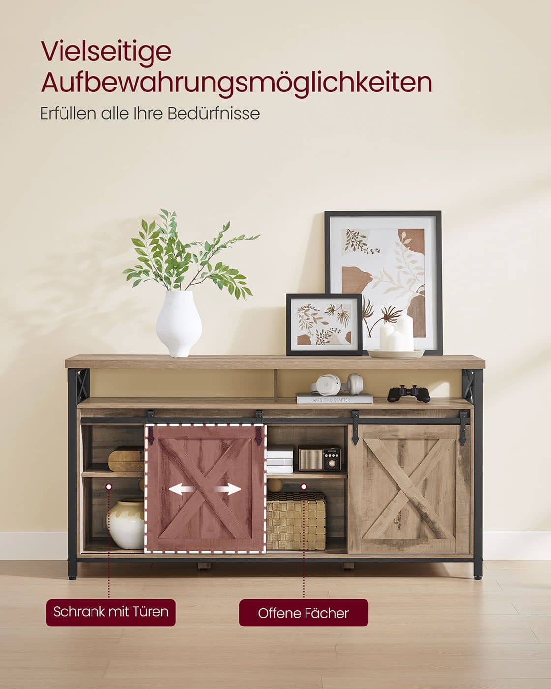 TV-Schrank für Fernseher bis zu 65 Zoll kamelbraun-schwarz