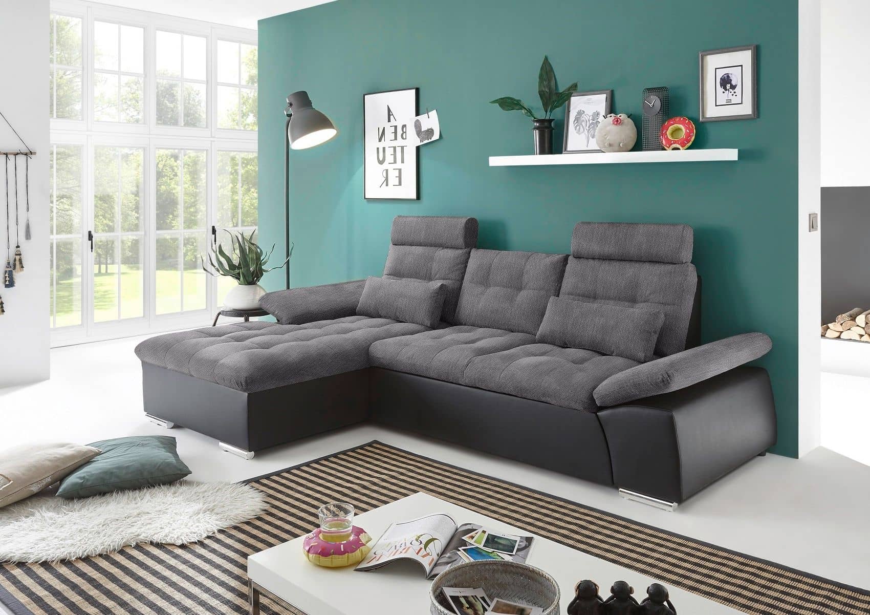 Ecksofa Jakarta Schwarz | Anthrazit – Modernes Sofa mit Schlaffunktion & verstellbaren Armlehnen Ecksofa Jakarta Schwarz | Anthrazit – Modernes Sofa mit Schlaffunktion & verstellbaren Armlehnen