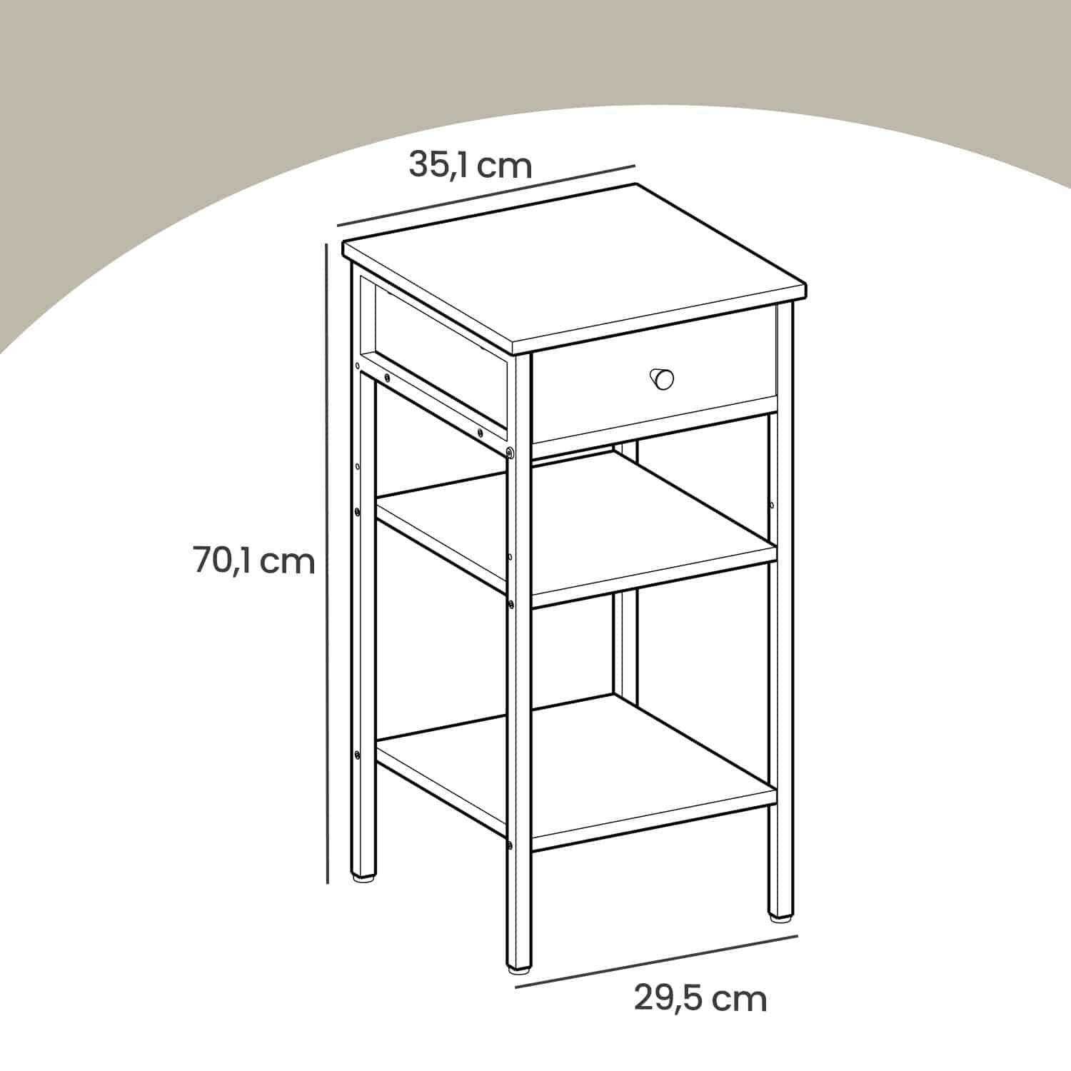 Nachttisch, Beistelltisch, Schublade und offene Fächer Nachttisch, Beistelltisch, Schublade und offene Fächer