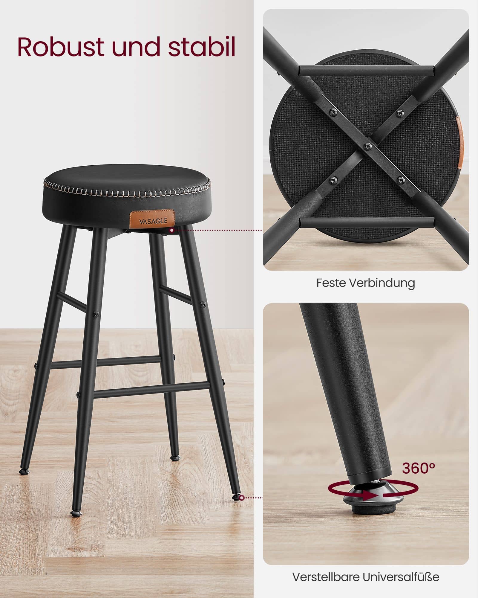 EKHO Kollektion - Barhocker 2er Set einfacher Aufbau 63 cm hoch