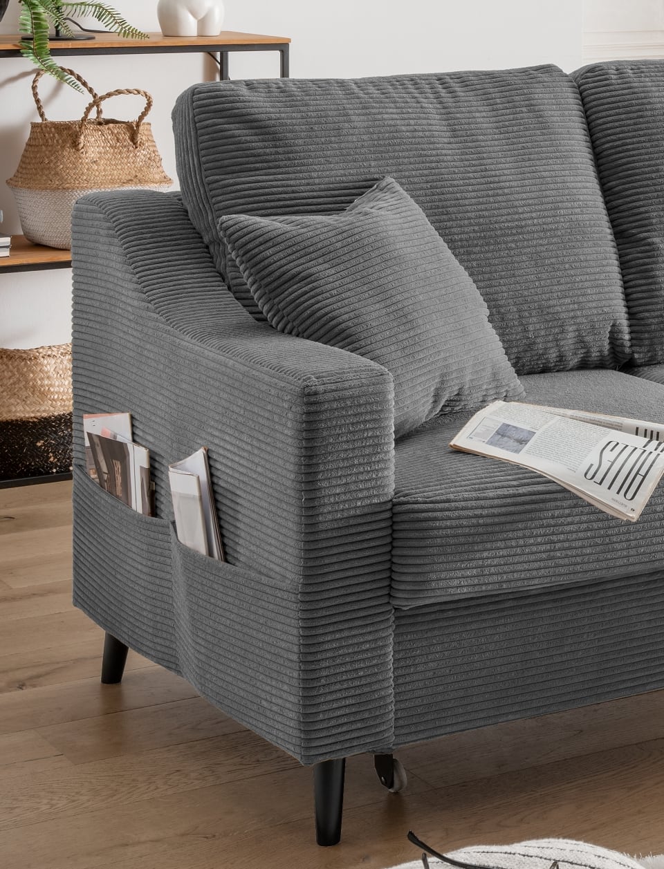 Benformato_Valentina_2F-RECBK_4801_F08-5 Flexibles Design: Sofa Valentina in stilvollem Grau mit praktischer Recamiere