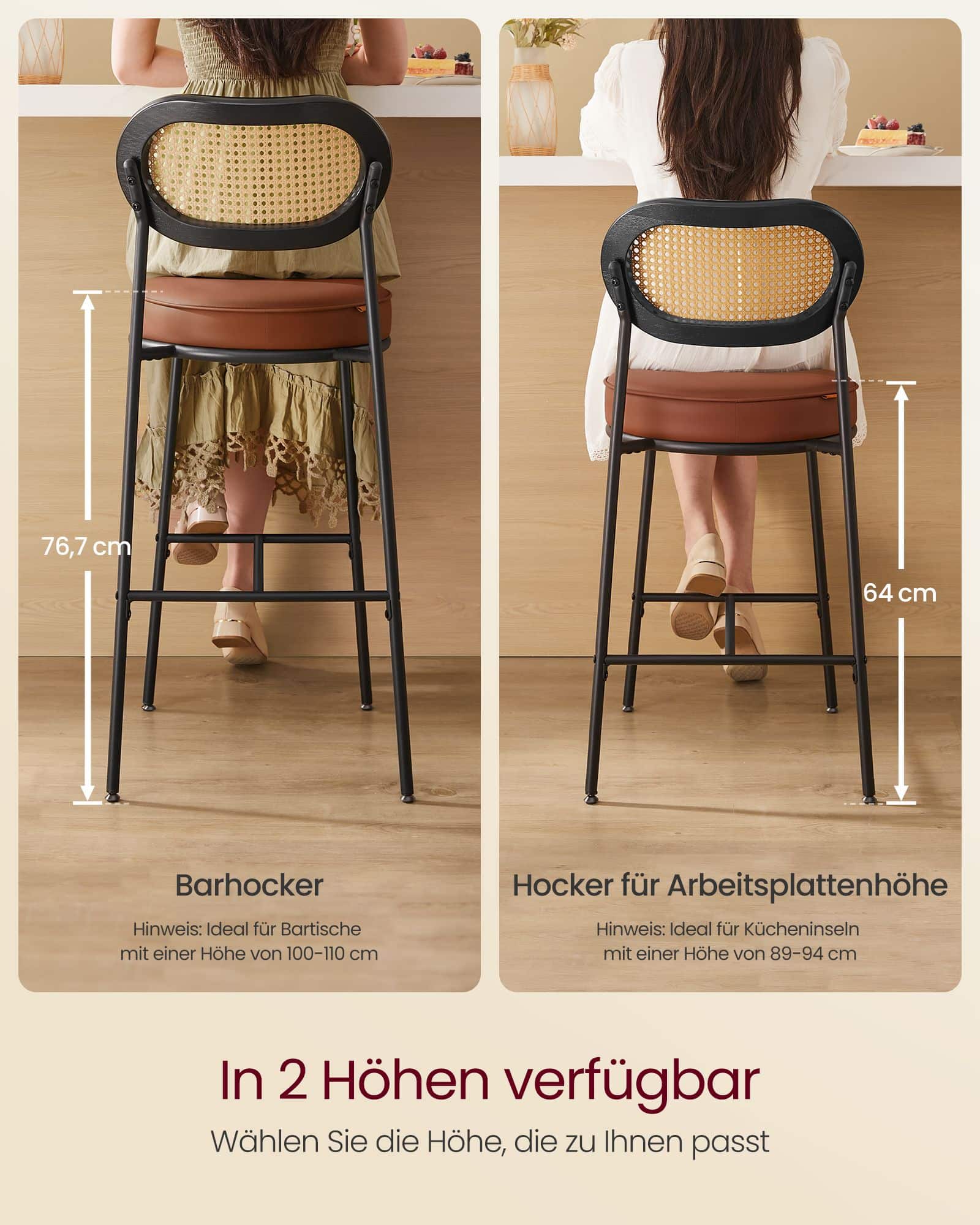 Barhocker 2 Stück hoher Hocker für Küche Frühstück mit gebogener Rückenlehne