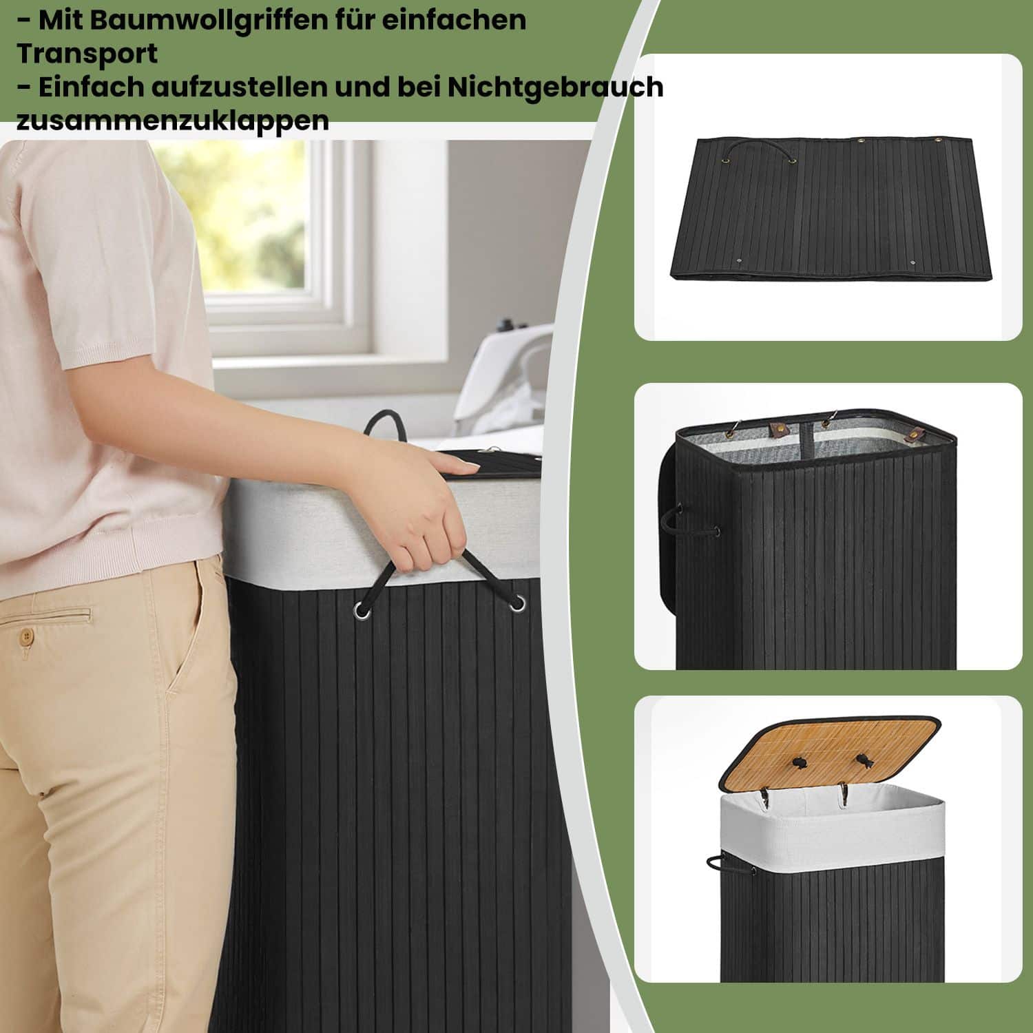 Wäschekorb mit Deckel, 72 L, Wäschesammler aus Bambus Wäschekorb mit Deckel, 72 L, Wäschesammler aus Bambus