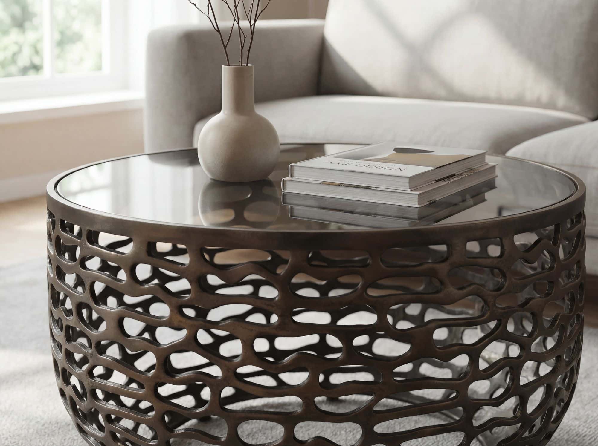 Couchtisch Aluminium Glas 60cm Schwarz - Runder Wohnzimmertisch Metall - Design Sofatisch - Moderner Loungetisch Gitteroptik - Beistelltisch Wohnzimmer Handmade Couchtisch Aluminium Glas 60cm Schwarz - Runder Wohnzimmertisch Metall - Design Sofatisch - Moderner Loungetisch Gitteroptik - Beistelltisch Wohnzimmer Handmade