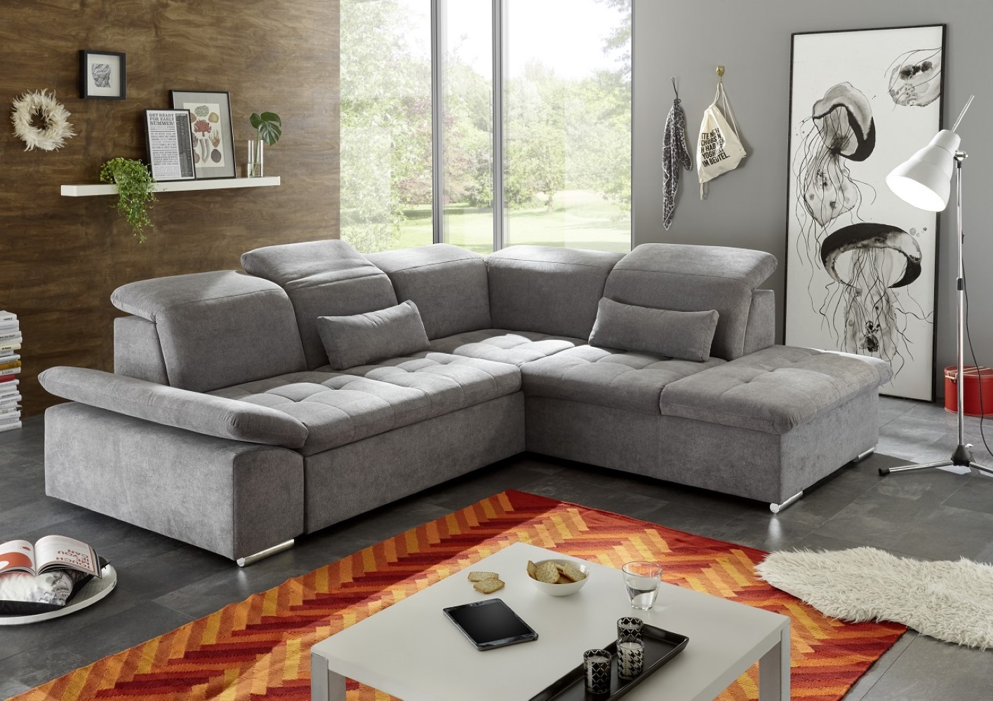 Ecksofa mit Schlaffunktion Wayne – verstellbaren Kopf- und Rückenlehnen