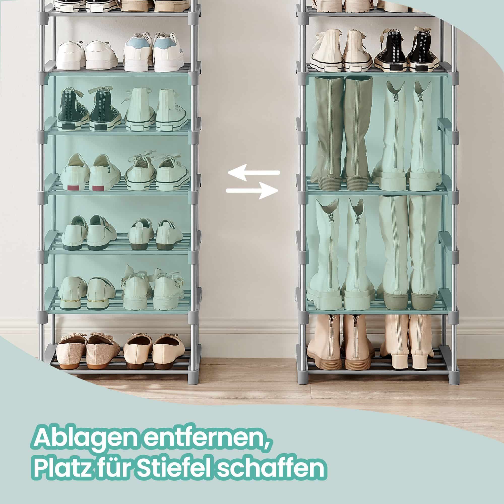 Schuhregal mit 10 Ebenen, offener Schuhschrank hoch, Schuhständer schmal Schuhregal mit 10 Ebenen, offener Schuhschrank hoch, Schuhständer schmal