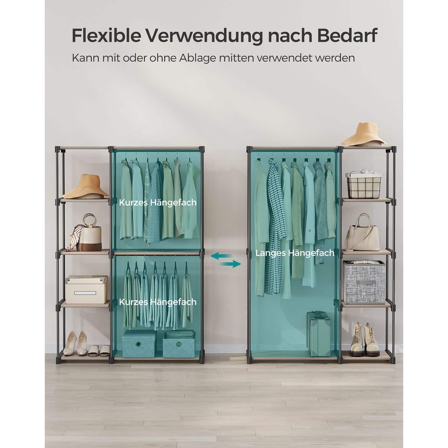 Kleiderschrank offen mit Kleiderstangen 43 x 124 x 182 cm Taupe-RYG026R02 Kleiderschrank offen mit Kleiderstangen 43 x 124 x 182 cm Taupe-RYG026R02
