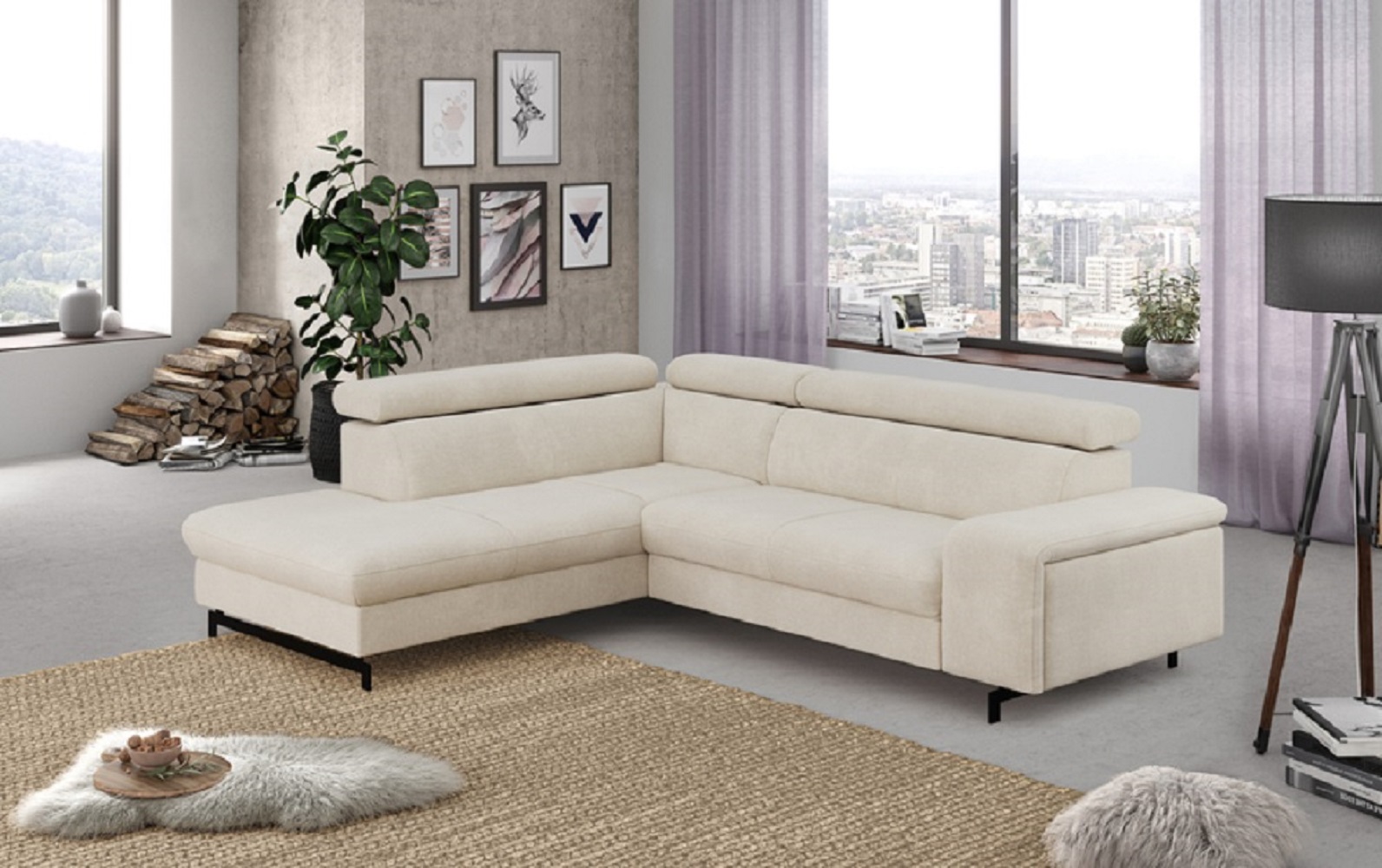 Ecksofa Emma Cotta Beige mit Schlaffunktion